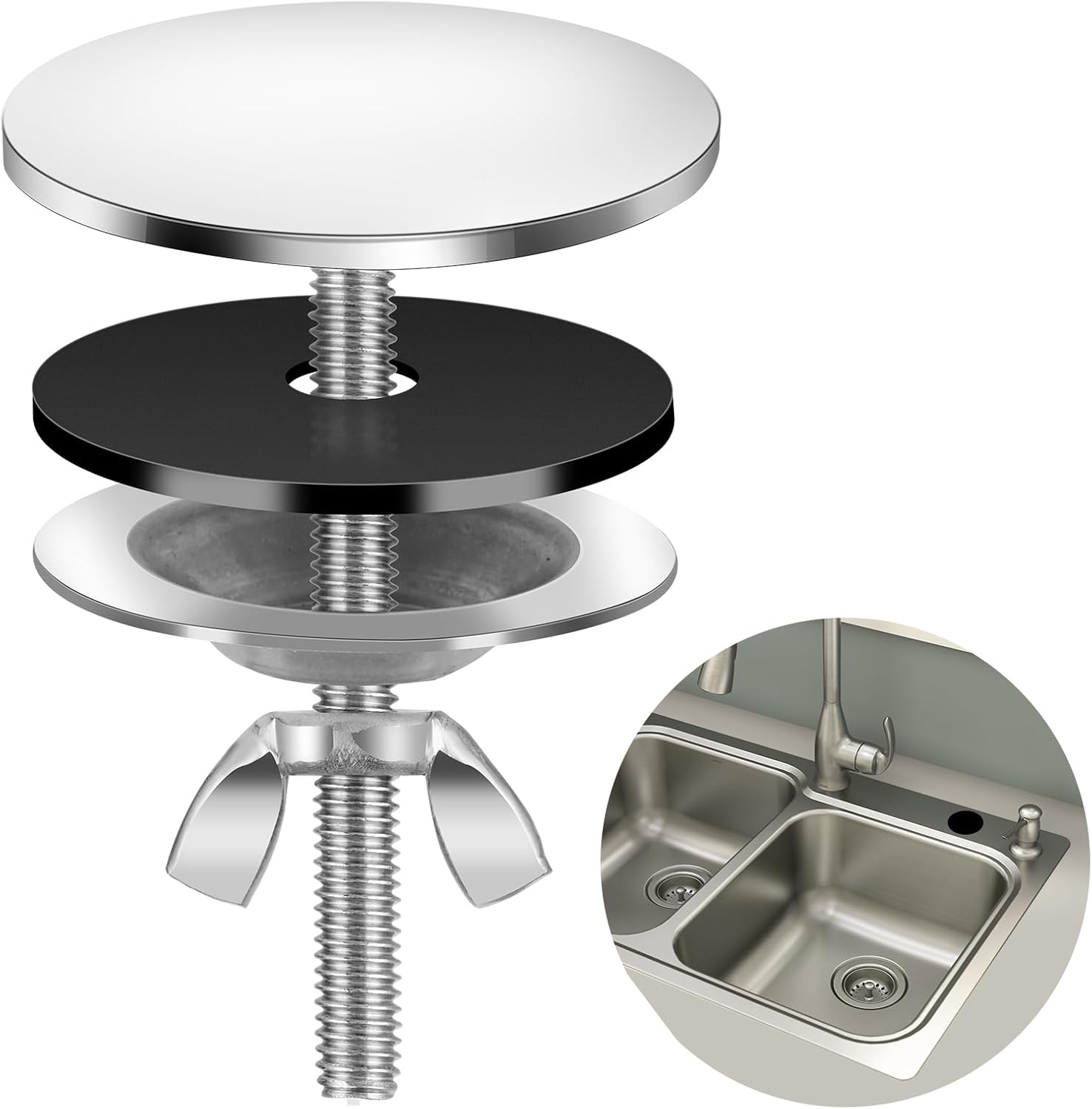 GRILLE D’EVIER,3-1PC--Bouchon de vidange'évier en acier inoxydable, filet de salle de bain