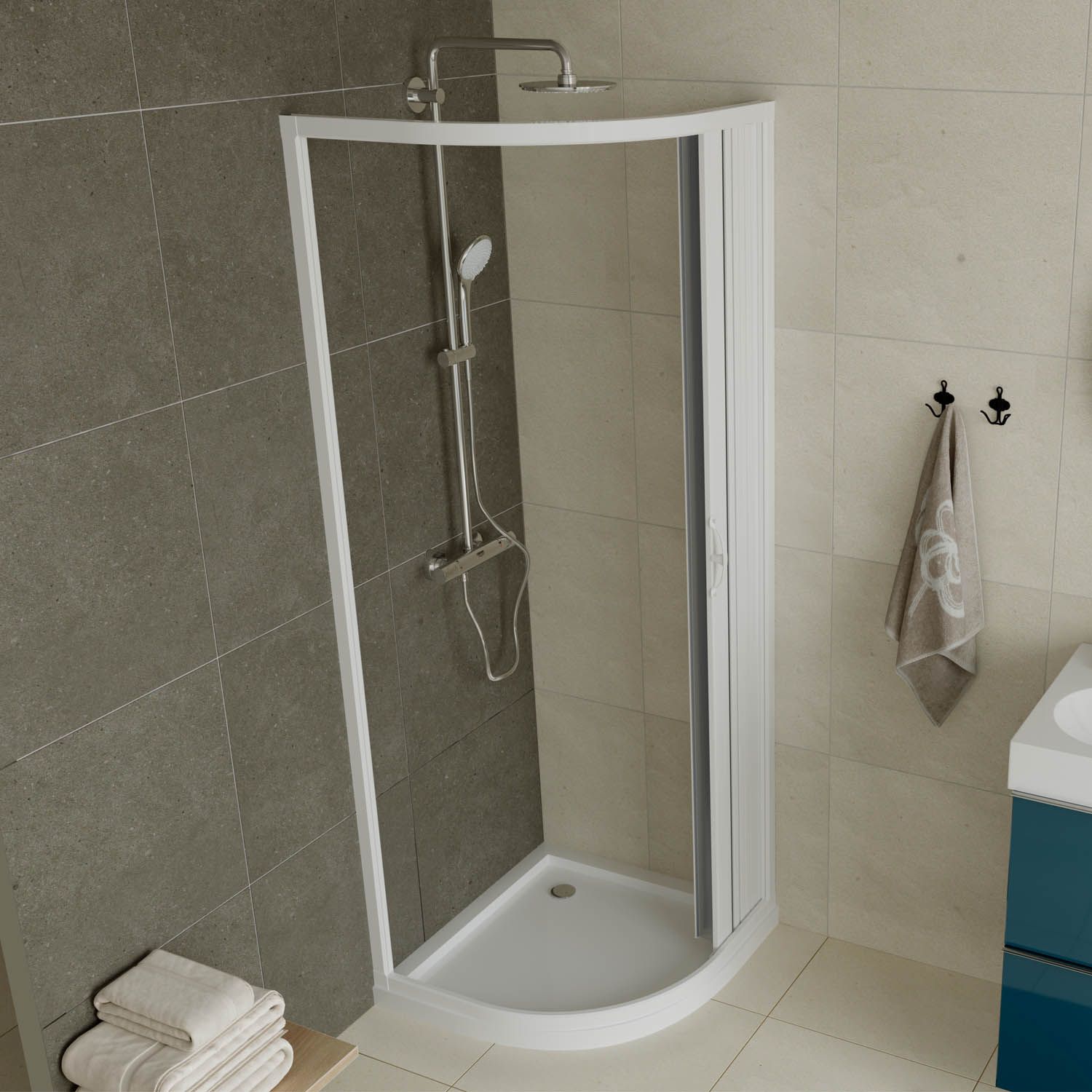 Mampara de ducha plegable semicircular 90x90 CM Semicircular de PVC mod. Loto con apertura Lateral - 8