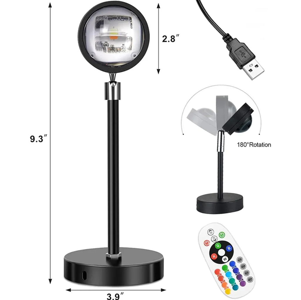 Lampe Sunset, Lampe Solaire, Lampe Circulaire, avec 2 Télécommandes, 180° Pivotante, 16 Couleurs RGB, 4 Modes d'Éclairage, Accessoires pour Photos - 6