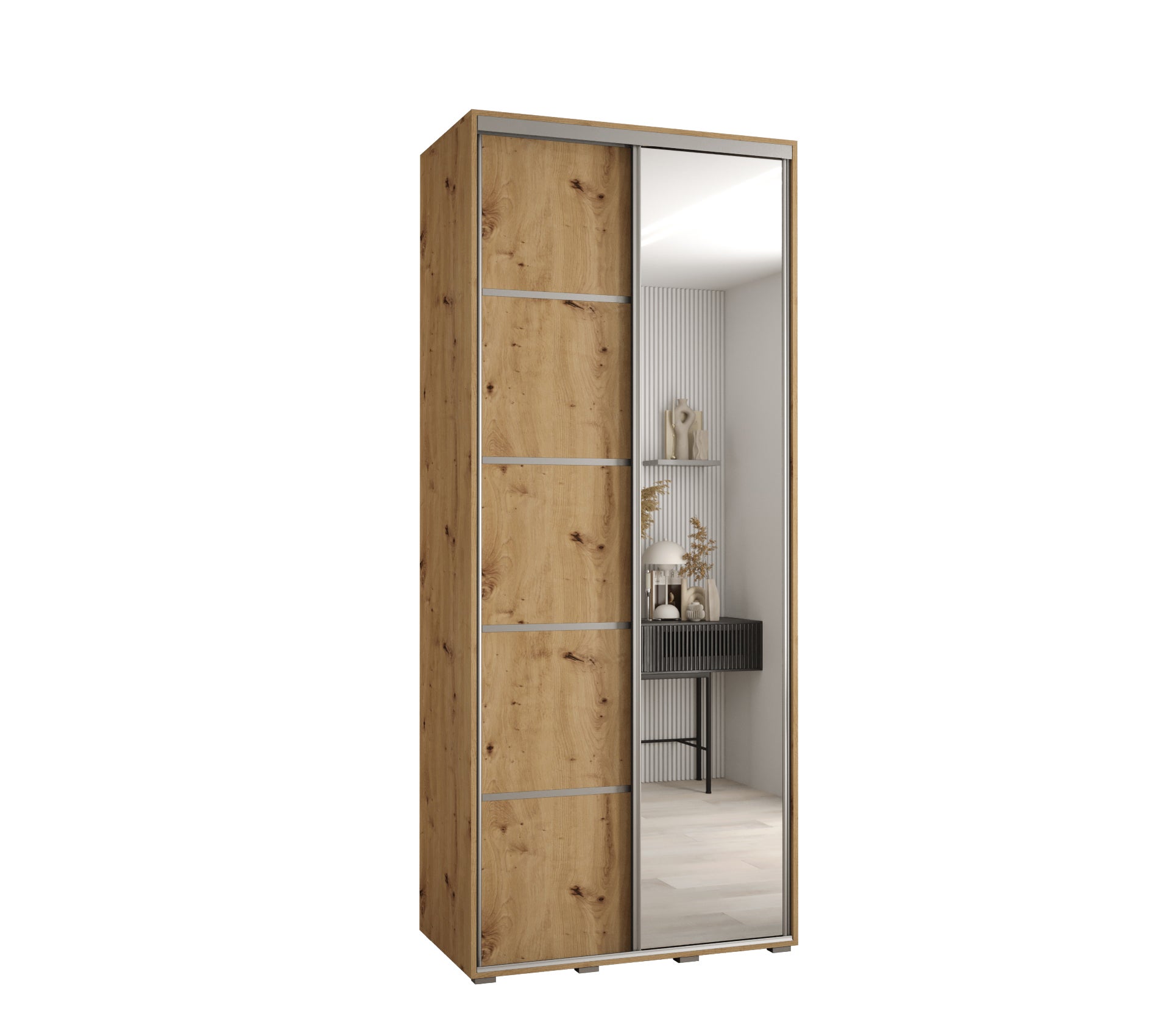 Szafa przesuwna z lustrem wysoka Davos 5 110 x 45 x 235,2 cm artisan + artisan + u. srebrny - Abiks Meble