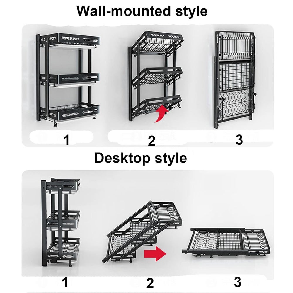 LEDANDER Égouttoir à vaisselle à 2 niveaux, compatible avec une fixation murale ou une pose sur plan de travail, étagère de rangement pour la cuisine - 6