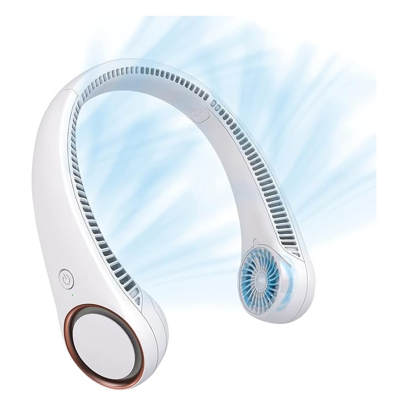 Przenośny wentylator na szyję, wentylator bezłopatkowy, chłodzenie osobiste, regulacja 3 prędkości, wylot powietrza 78°, konstrukcja słuchawkowa, akum
