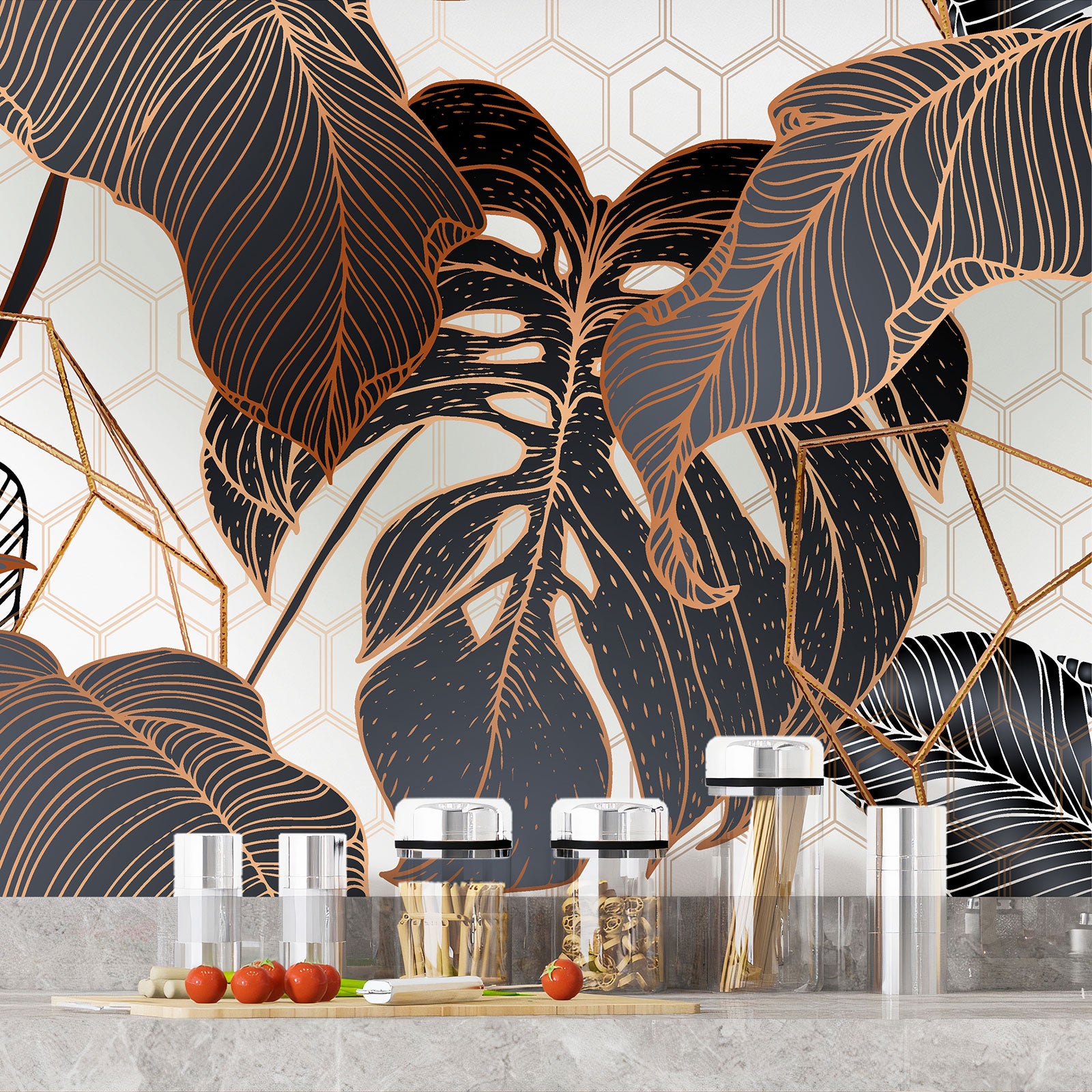 Crédence adhésive sticker décoratif pour cuisine - Feuilles tropicales - Adhésif BRILLANT - 50x200 cm - 4
