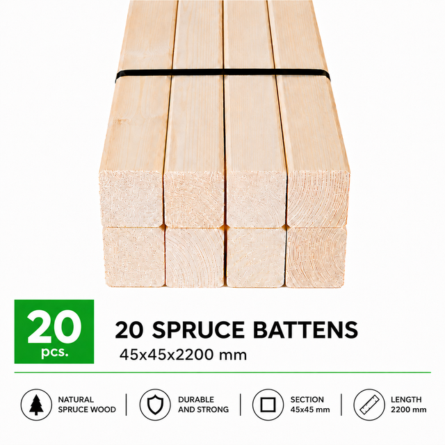 Lote de 20 ud de Listones de Madera de Abeto 45x45x2200 mm