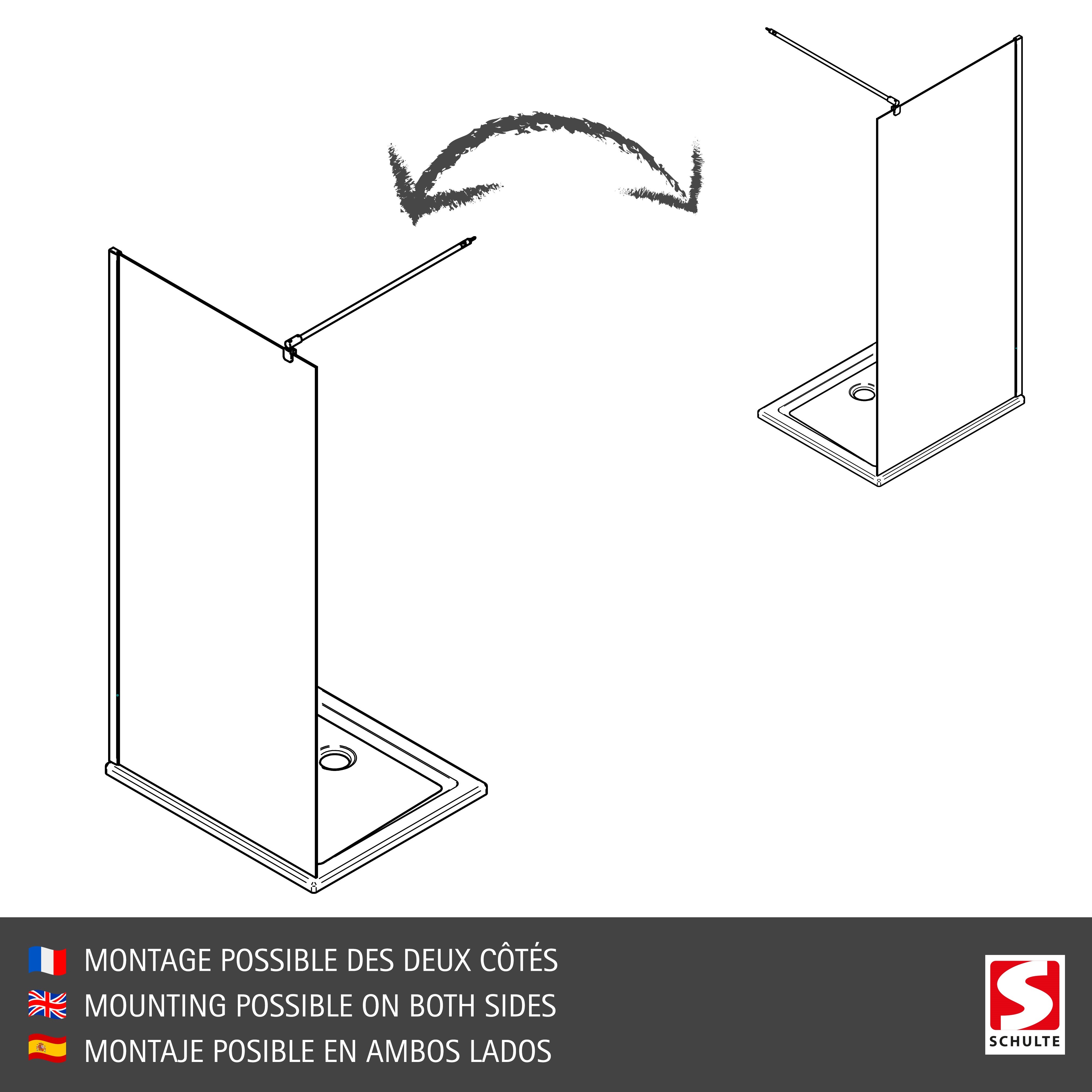Schulte paroi de douche à l'italienne, 100x200 cm, paroi de douche fixe, anticalcaire, verre 6 mm, transparent, sérigraphie cadre noir, noir, NewStyle - 7