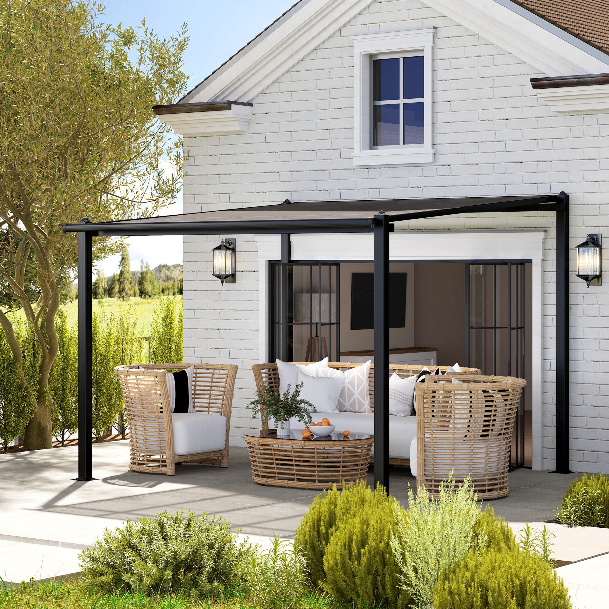 Pergola adossée en aluminium 3 x 3 m polycarbonate fumé - 5