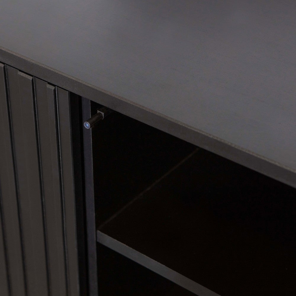 New Gravure - Meuble TV 2 portes en bois L100cm - Noir - 6