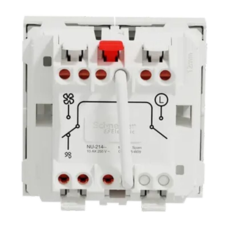 Interrupteur pour VMC Unica - Va-et-vient - 10A - 2 vitesses - Avec arrêt - Blanc - 3