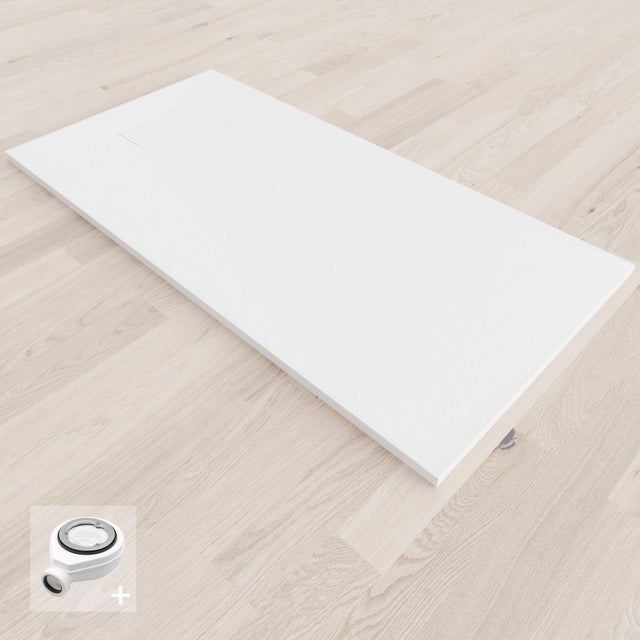 Receveur de douche en résine de marbre effet pierre ciment Taupe PLUS - 70 x 70