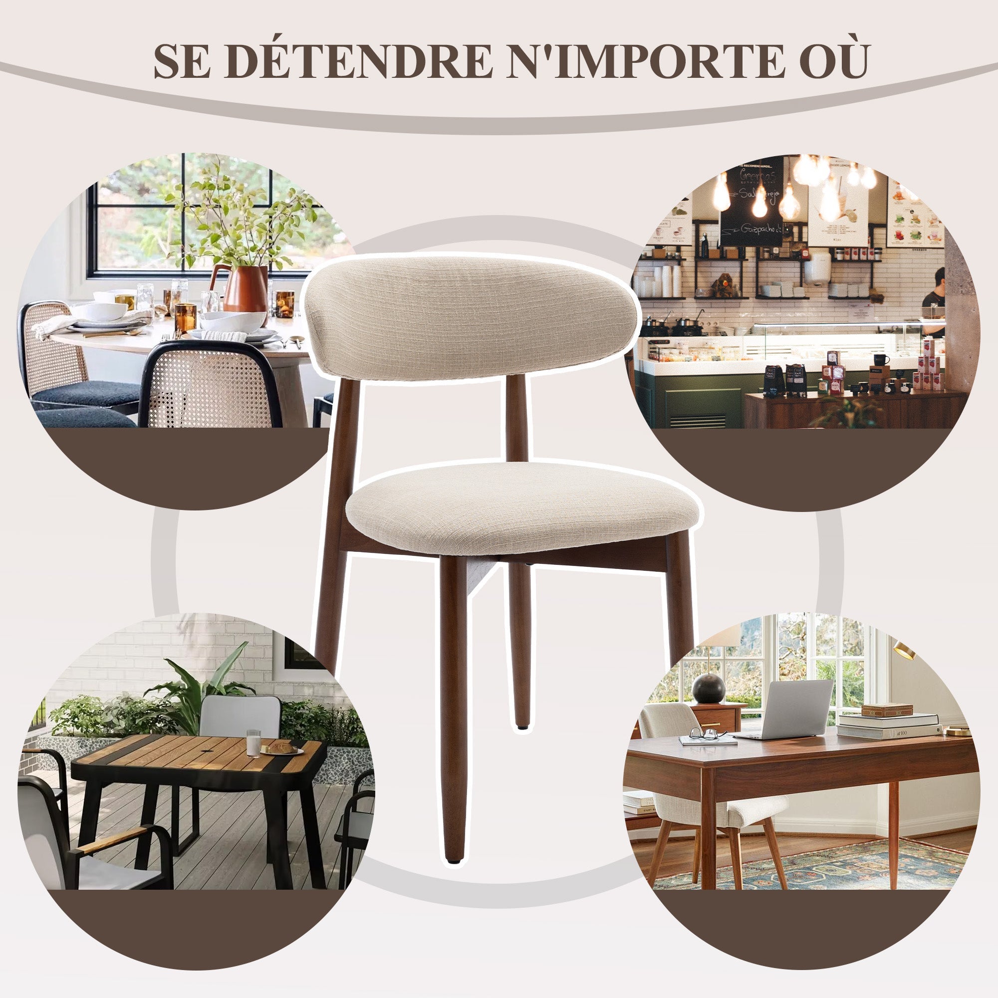 Lot de 4 chaises nordiques robustes et élégantes, confortables, pour salle à manger et cuisine,Beige - 5