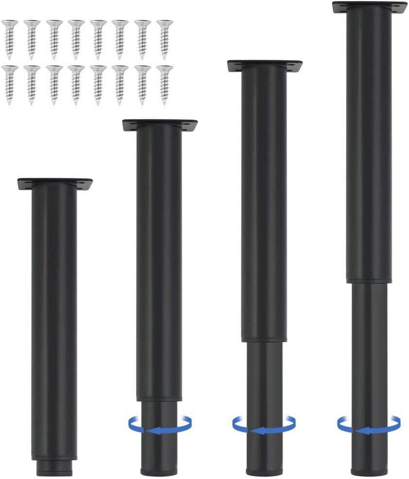 Zestaw 4 Regulowanych Nóżek Meblowych Metalowych, Wysokość 25,4-41,6 cm, Nóżki o Wyjątkowej Wytrzymałości do Łóżka, Kanapy i Mebli