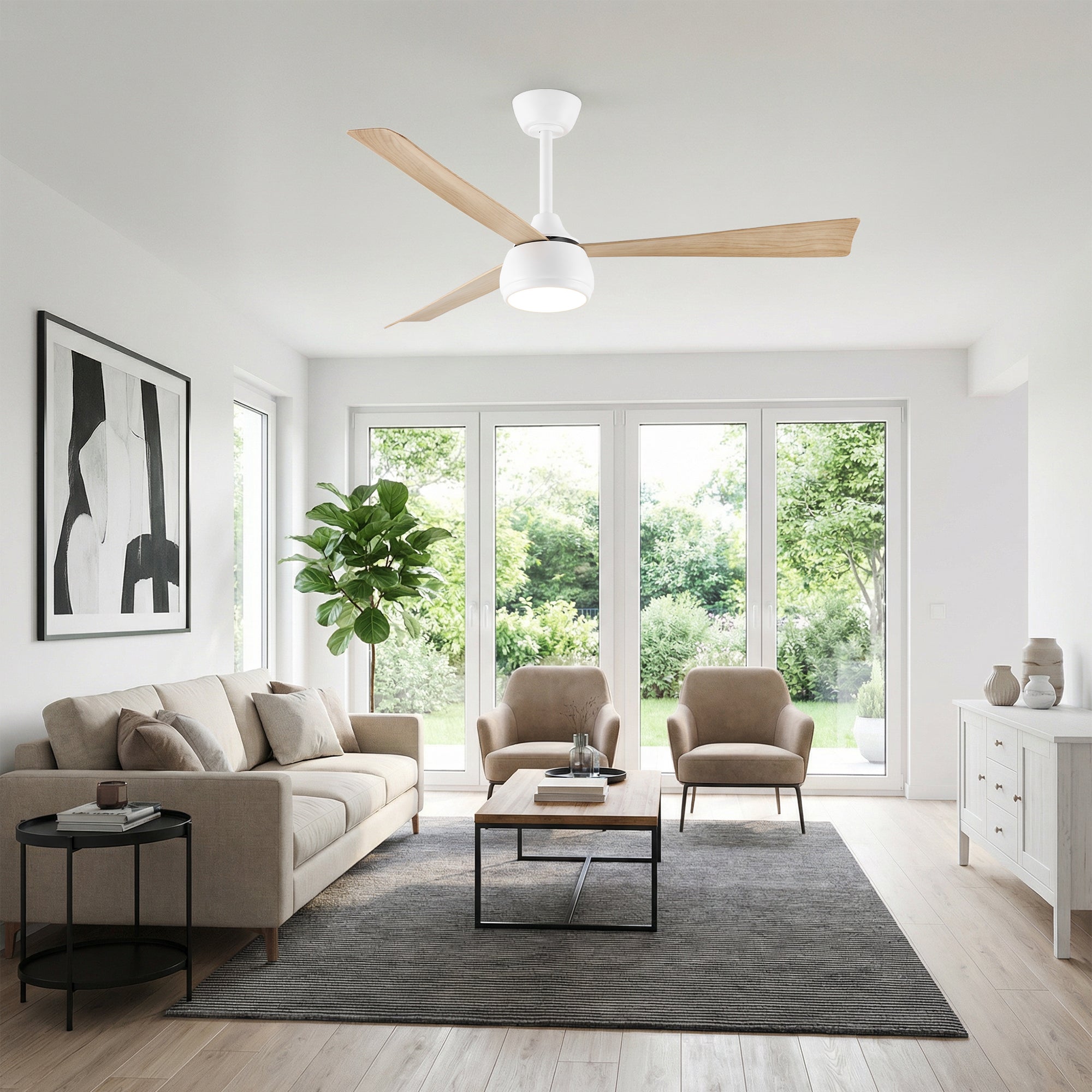 Ventilador de techo con luz Parrot Uncle motor DC silencioso con mando a distancia blanco mate efecto madera 132 cm invierno-verano - 3