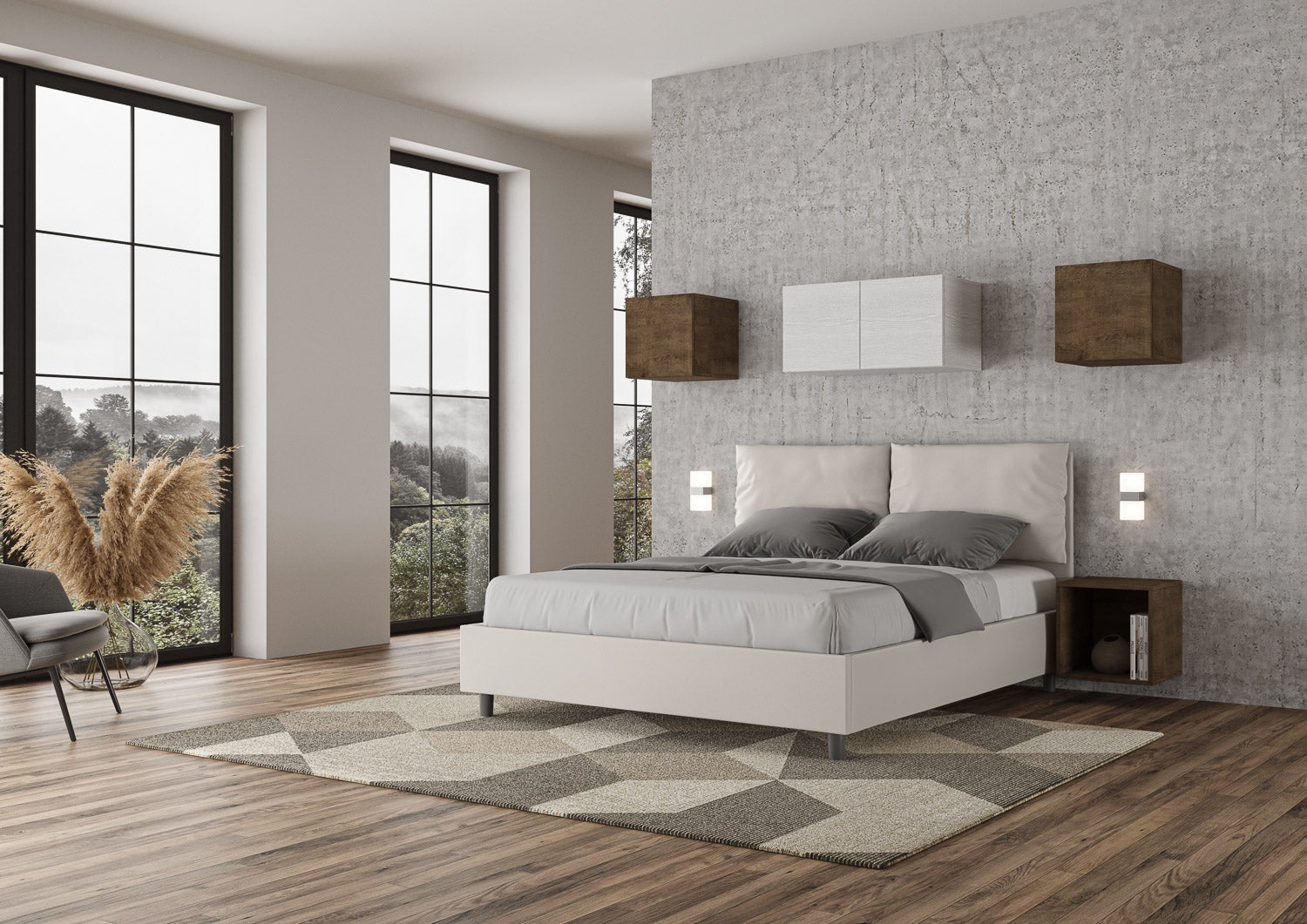 Cama sin somier acolchada 160x200 cuero sintético blanco Antea - 4