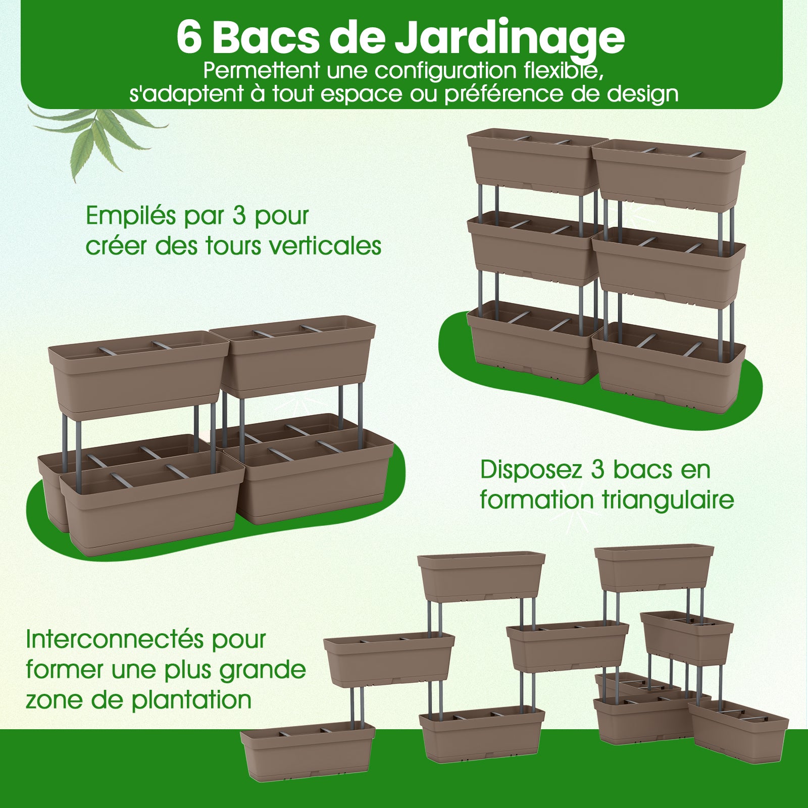 Jardinière Surélevée Vertical avec 6 Bacs de Plantation Trous de Drainage, Lit de Jardin Arrangement DIY pour Fruits Légumes Fleurs Herbes, Gris - 7