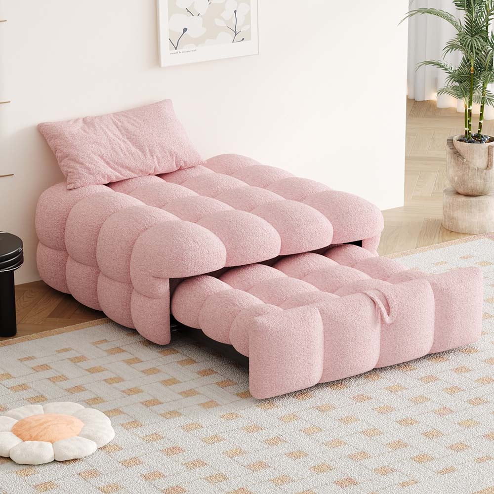 Leżak, rozkładana sofa, podnóżek 2 w 1, pluszowy miś, różowy, wymiary 183 x 76 x 42 cm