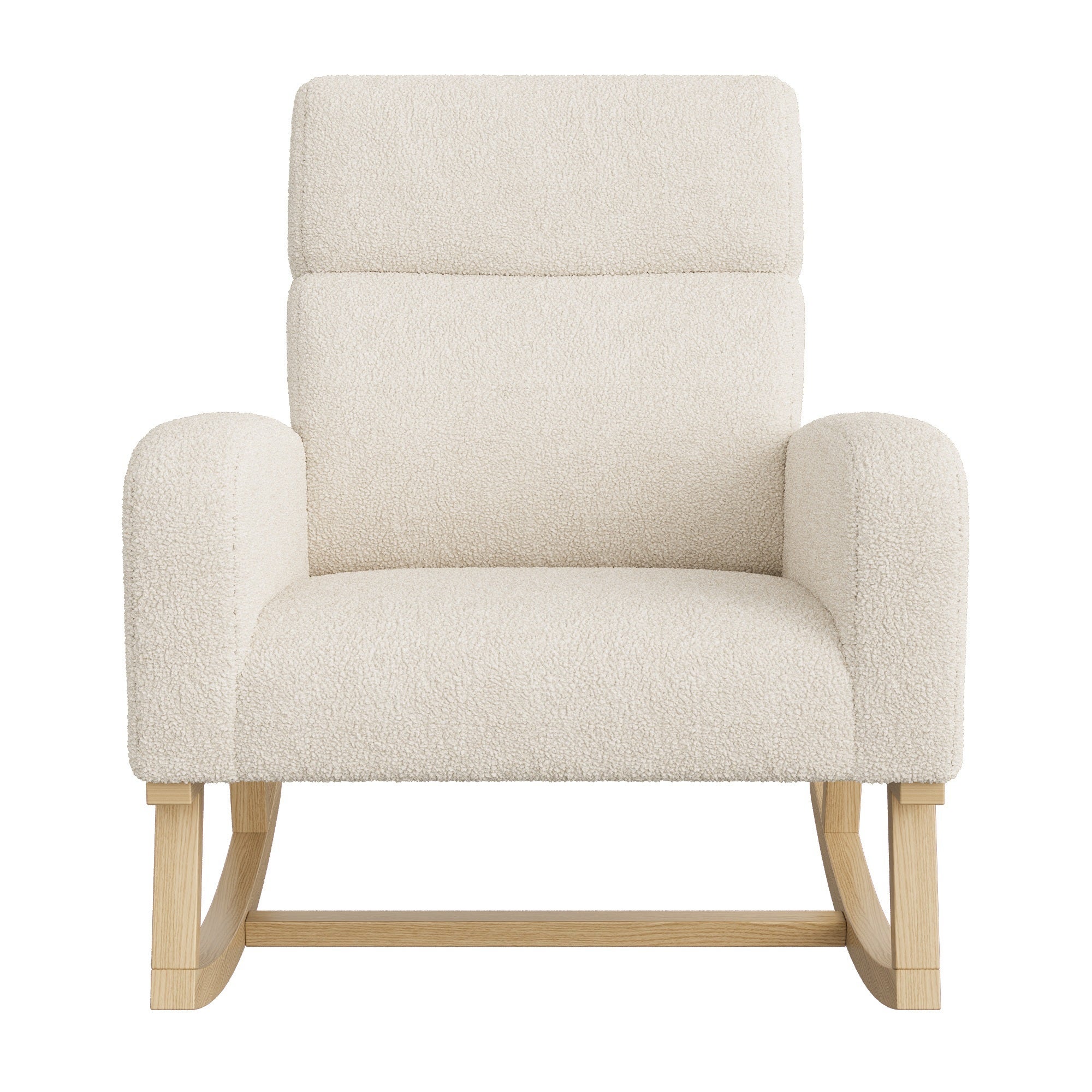Fauteuil à Bascule - 87x79x69cm - avec Poches Latérales et Bois Massif - Confort Ergonomique - en Polaire Teddy Beige - 7
