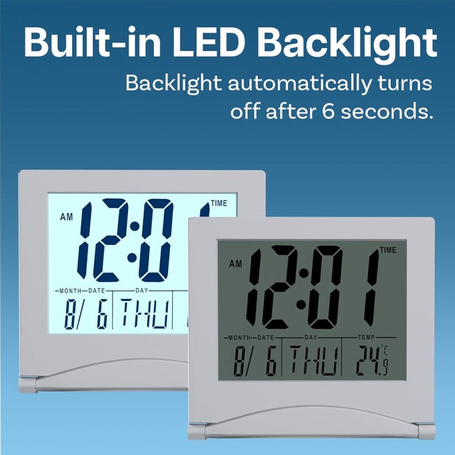 Despertador digital LCD plegable con retroiluminación, reloj de