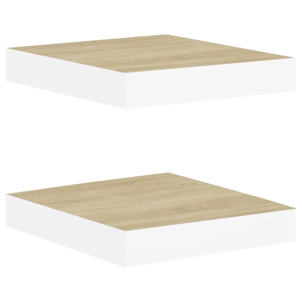 Półka ścienna wisząca, 2 szt., MDF, dąb i biel, 23x23,5x3,8 cm- COMFORTXL