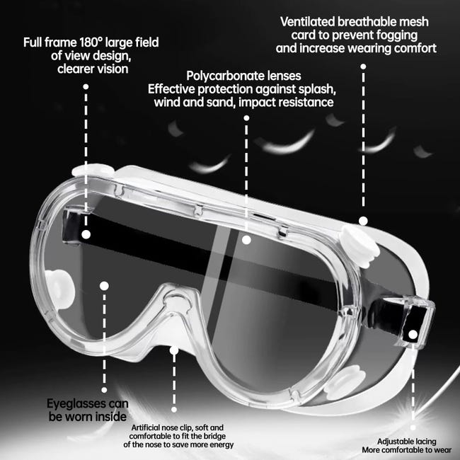 2 pièces lunette de protection travail Lunettes de protection, Surlunettes de Sécurité Anti-rayures Idéal pour Bricolage, Chimie, Travaux, Chantiers - 4