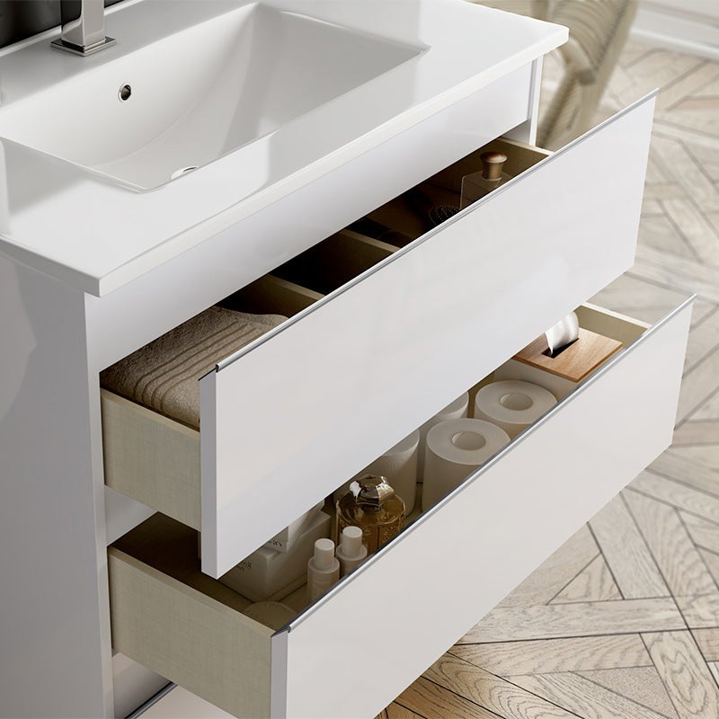 Ensemble meuble de salle de bain 80cm simple vasque + colonne de rangement PALMA - blanc - 3