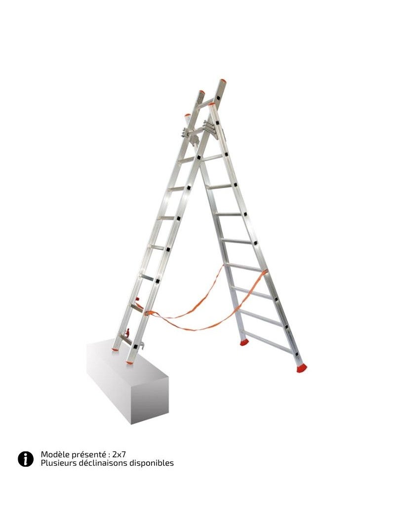 Echelle transformable 2x7 barreaux - Longueur déployée 3.14m - Sol plat ou escalier - ATL200-2 - 5