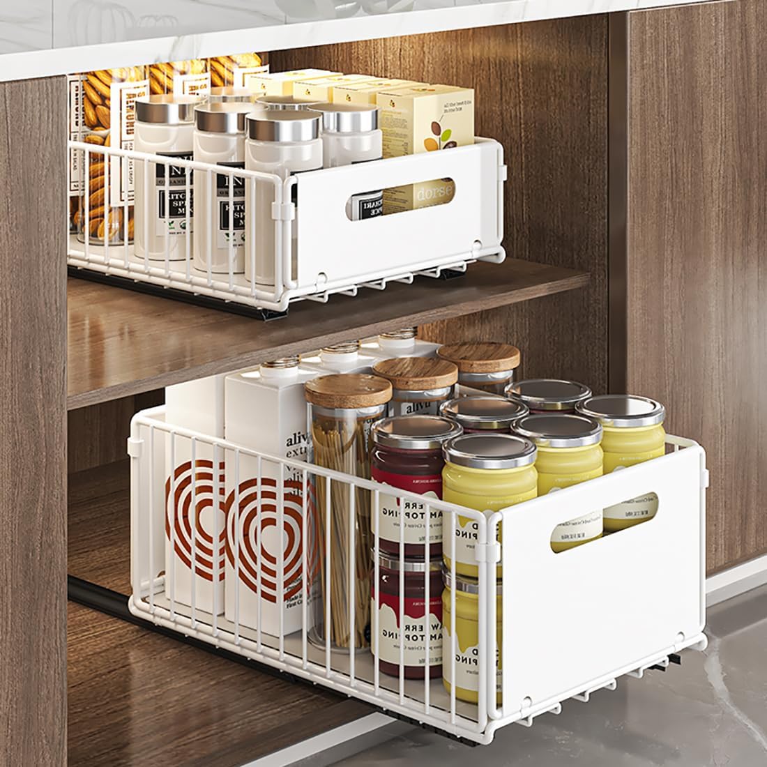 Organiseurs de Tiroirs de Cuisine Tiroir Coulissant Placard de Cuisine Organiseurs Tiroirs (Blanc, 1pièce 38Dx25Wx10H CM) - 4