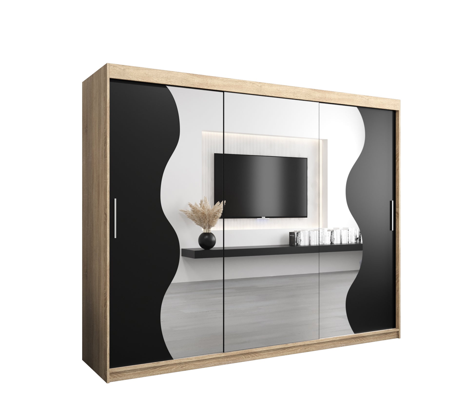Szafa przesuwna garderoba MADRYT 250 x 62 x 200 cm Sonoma + Czarny - Abiks Meble