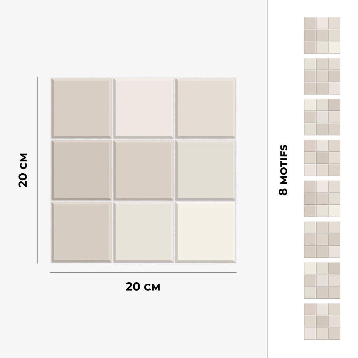 8 carreaux adhésifs 20x20cm Luna / Mosaïque carré / blanc / pour douche, murs, sol, cuisine, salle de bain… - 4
