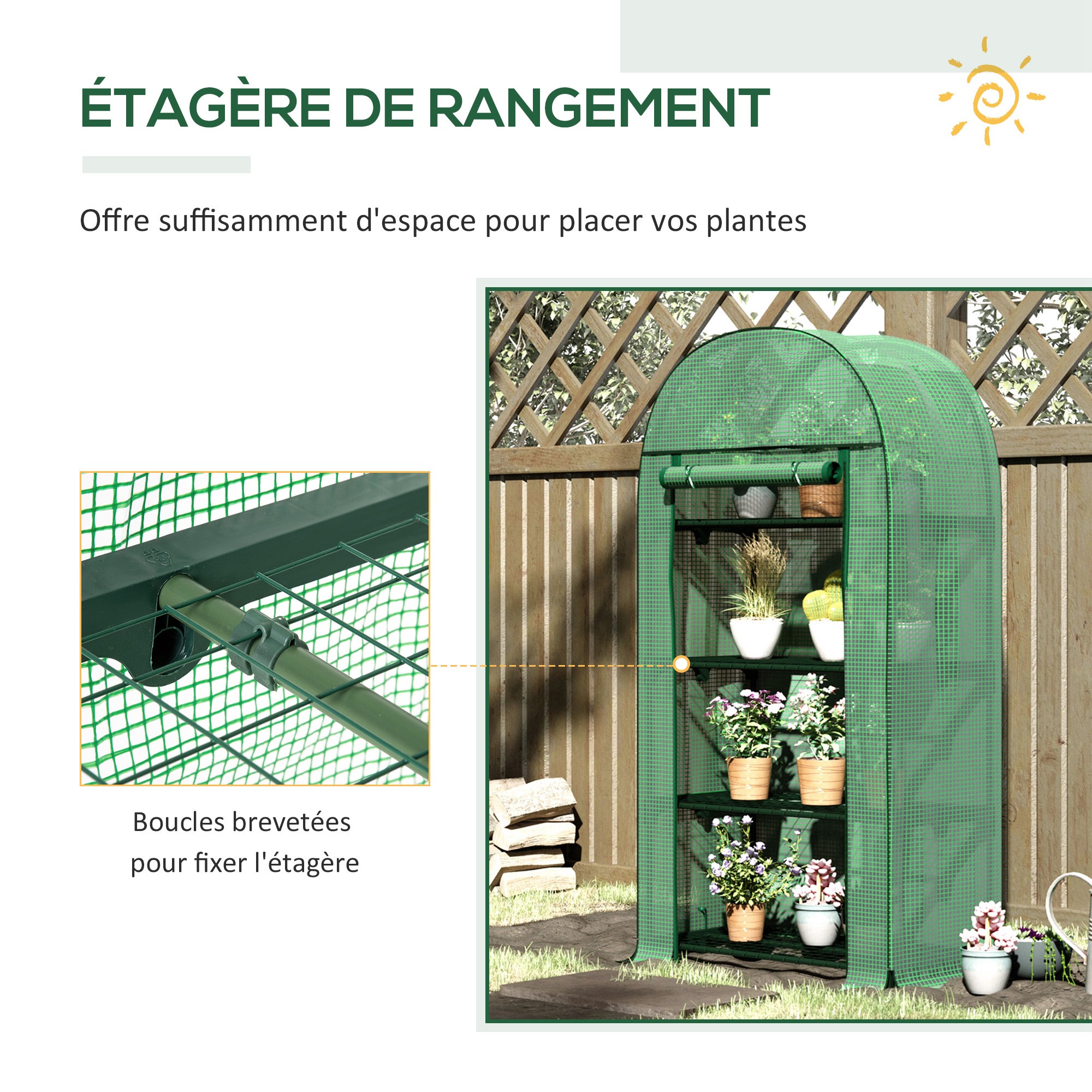 Serre de jardin - serre de balcon - Outsunny - résistante UV - porte enroulable 4 étagères - couverture PE - 80 x 49 x 160 cm vert - 6