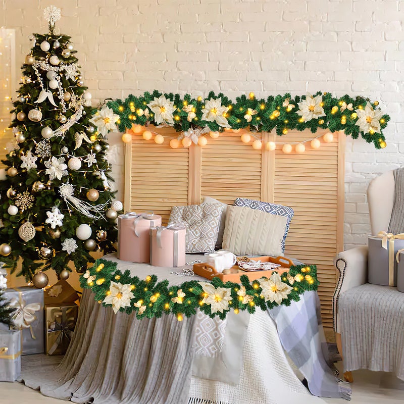 Ghirlanda di Natale Ghirlanda di abete Decorazione natalizia per interni ed esterni Ghirlanda artistica 2,7 m 50 LED con Gold decorativo - 6