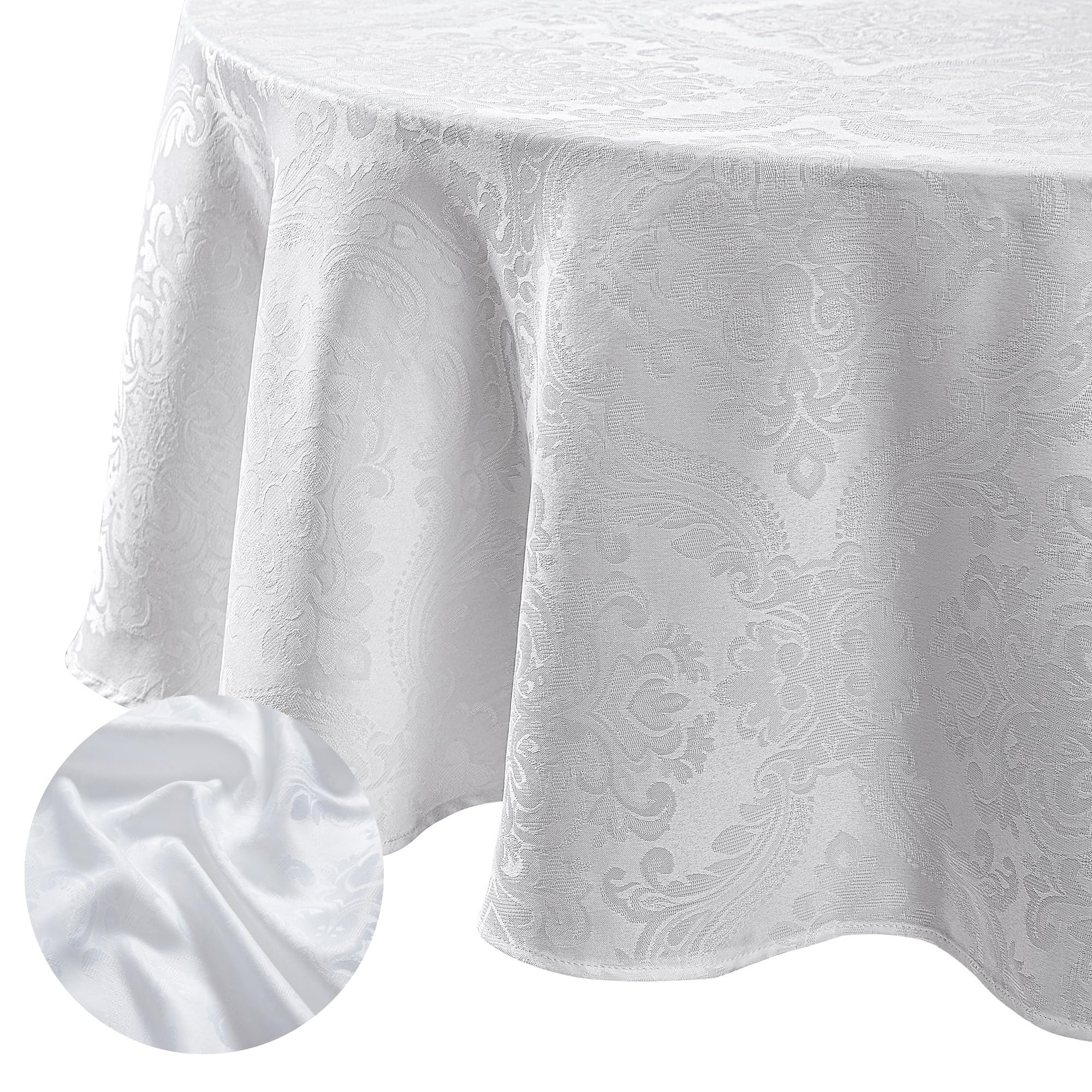 Tovaglia Damascata 240x240 Cm In Cotone Con Bordo In Raso - Lavabile A 95°C, Elegante Per Matrimoni E Eventi - Foto 3