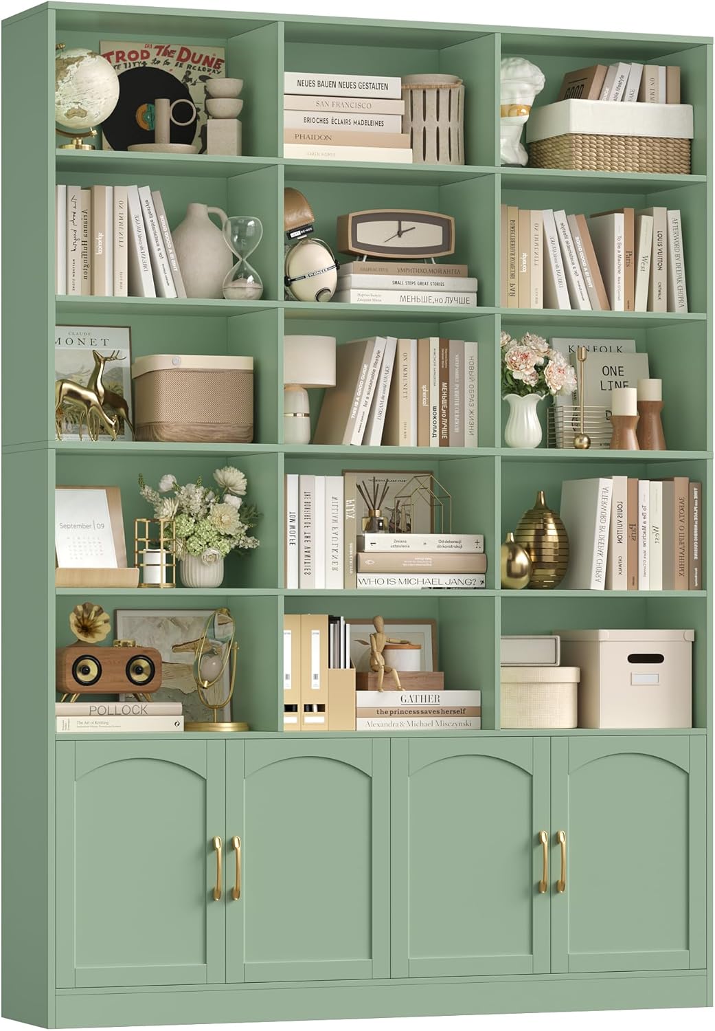 Leroy Merlin Librería Vertical De Pared Con 15 Compartimentos Abiertos, Estantería De Madera Con 4 Puertas, Vitrina Para Salón, Estudio, Oficina Y Sala De Estar. Claras 