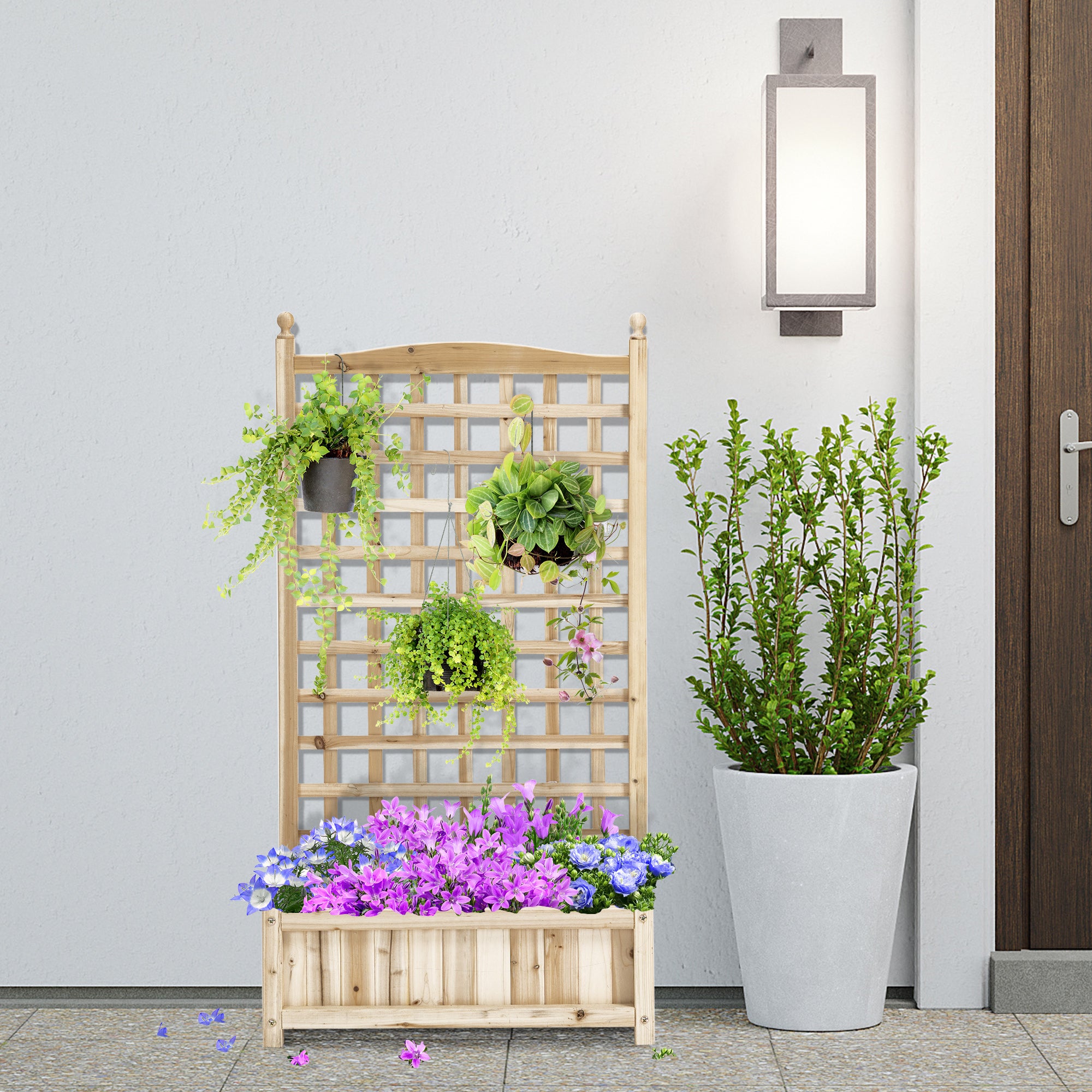 Jardinière surélevée avec treillis, bac à fleurs, support pour plantes grimpantes, arche pour rosiers grimpants, bois de jardin, 64 x 28 x 120 cm - 3