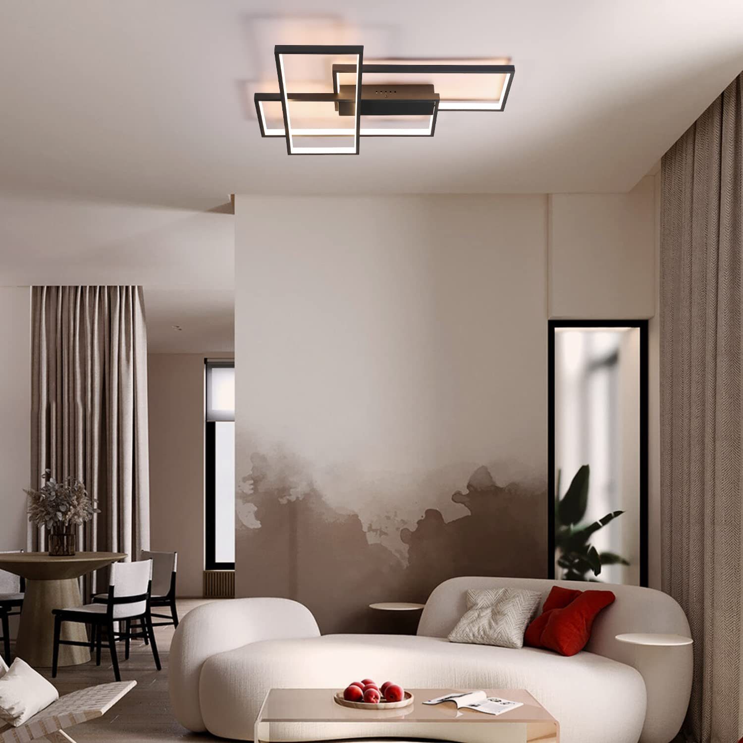 NETTLIFE Plafón Dimmable, 65x47x7.5cm, 3 LED Techo Negras, Ctrl Remoto, 65W, Ilum. Empotrado - 5