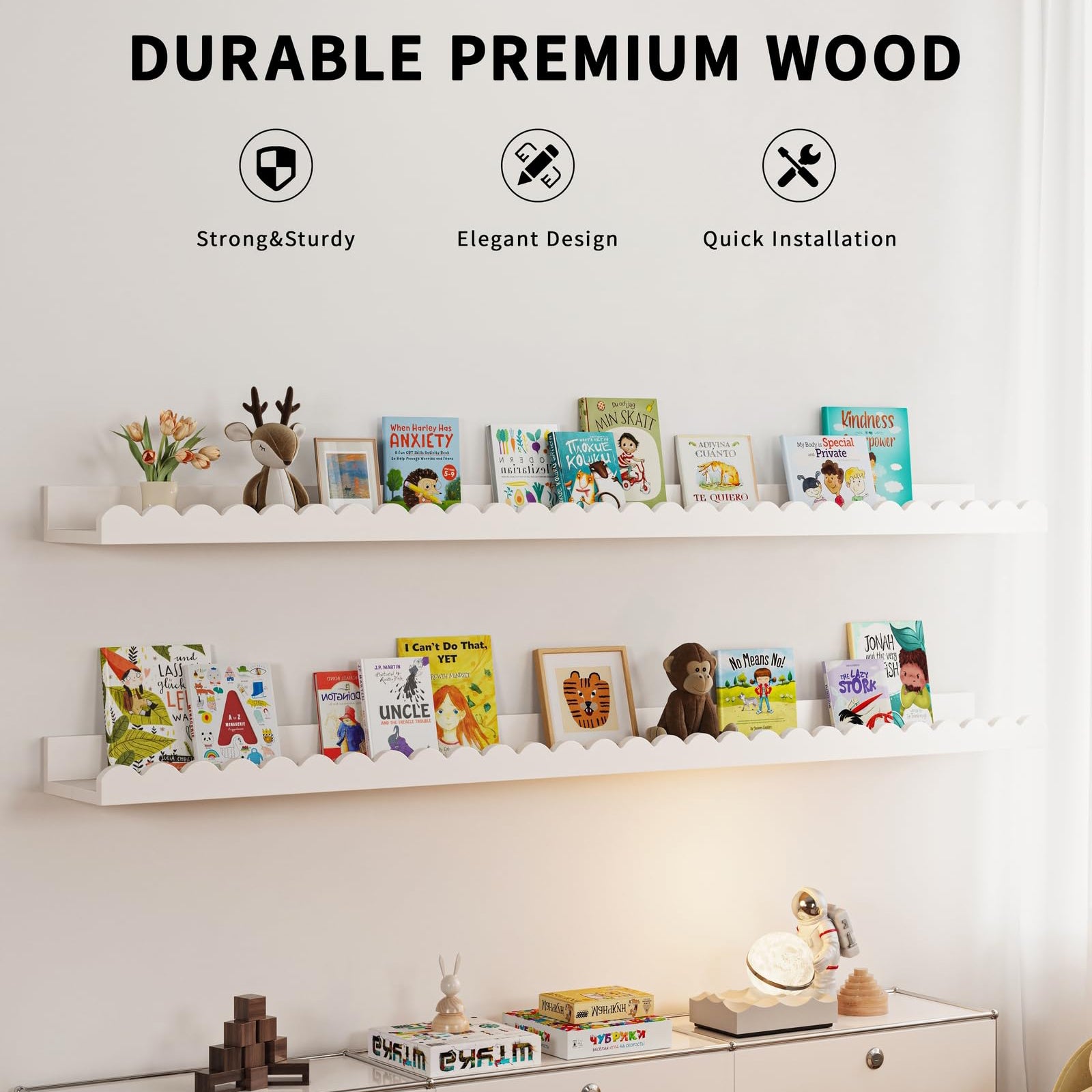 BEXTCOK Étagère de rangement à 4 niveaux pour chambre d'enfant, étagère murale de rangement, bibliothèque et meuble de rangement pour enfants - 4