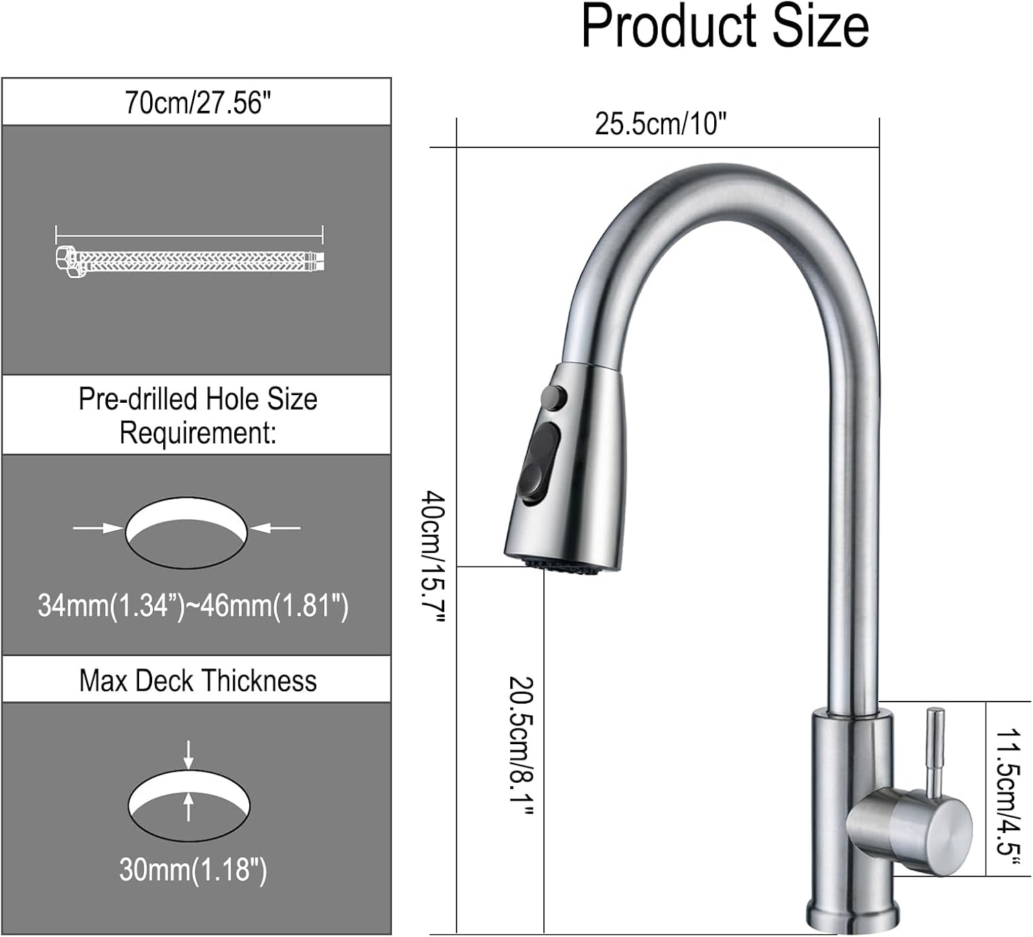 Robinet Cuisine Douchette Mitigeur Cuisine Pivotant à 360° d'Évier à Arc Élevé Robinet de Cuisine en Acier Inoxydable 3 Modes Pulvérisateur - 6