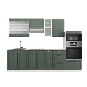 Cuisine Intégrée Vicco Fame-Line 240 Cm - Blanc Brillant/Anthracite, Plan De Travail Marbre, Modules Modulaires