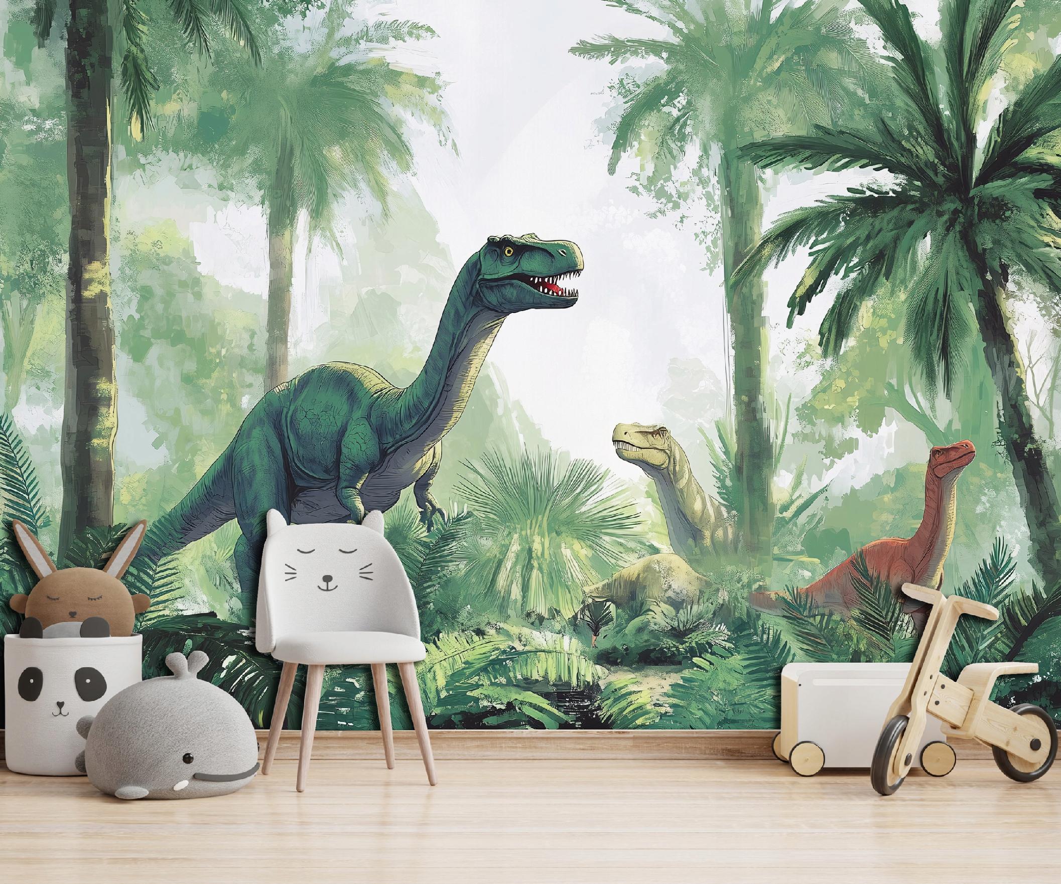 Papier Peint Enfant Dinosaures Animaux Intissé Panoramique 350x250 cm - Colle Inclus - Moderne Papier Peint Chambre Enfant - 2