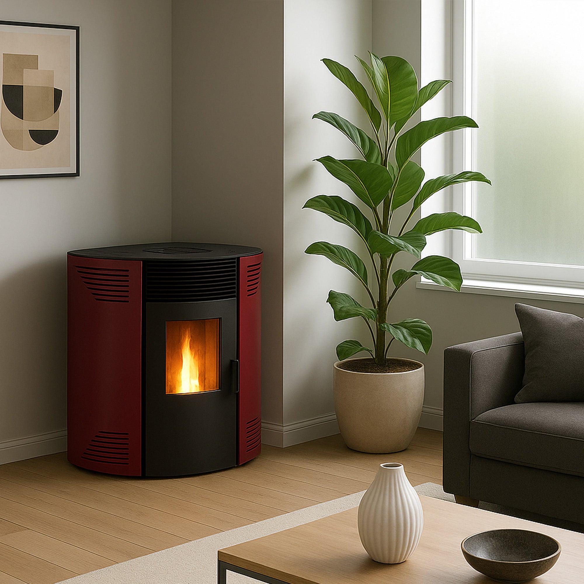 Piec na pelety narożny Iseos 12,2 kW bordowy Sannover - 3