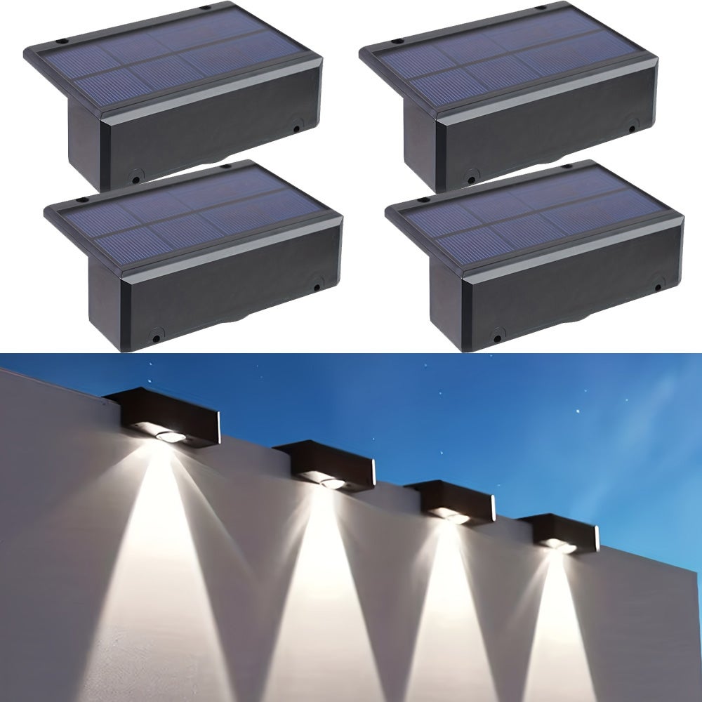 Ogrodzenie solarne zapala kolor zimnej bieli, pakiet 4 wodoodpornych zewnętrznych kinkietów solarnych do ogrodu na dziedzińcu