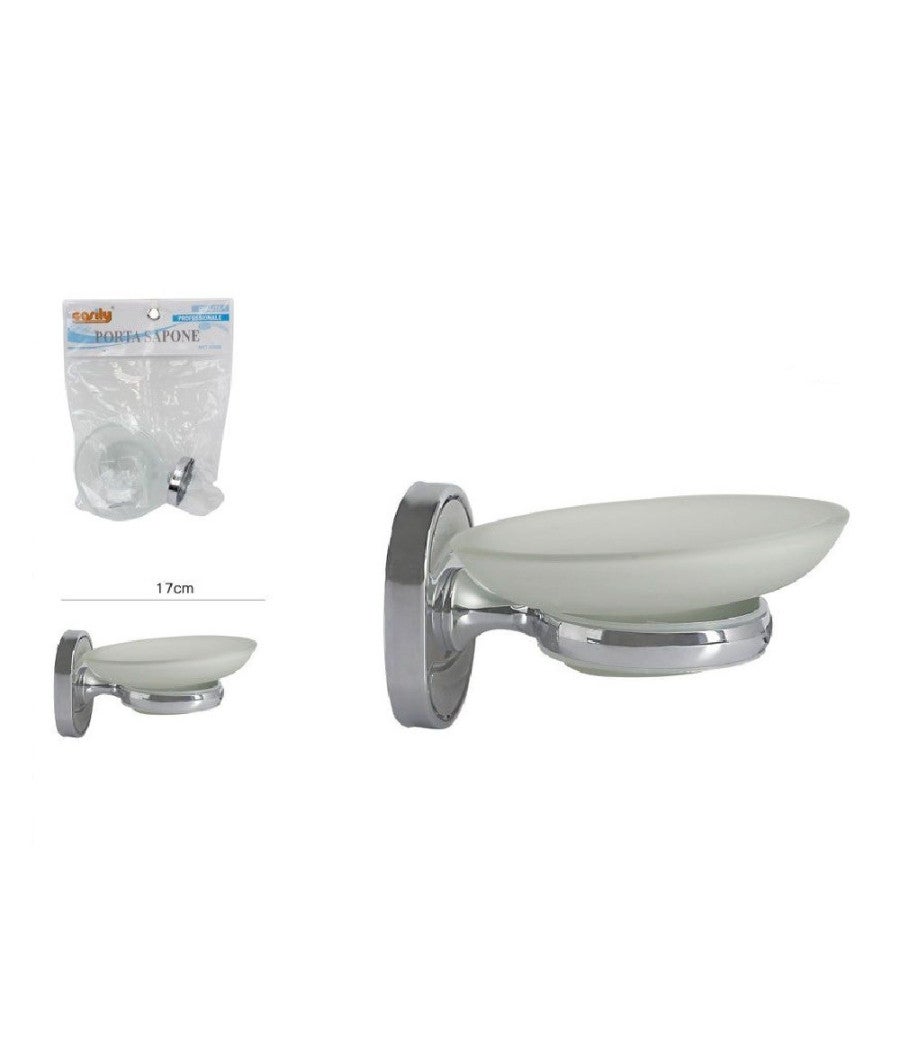 Trade Shop - Porta Sapone Saponetta Con Piattino Vetro Satinato Parete Bagno Ovale 52009 - - 2