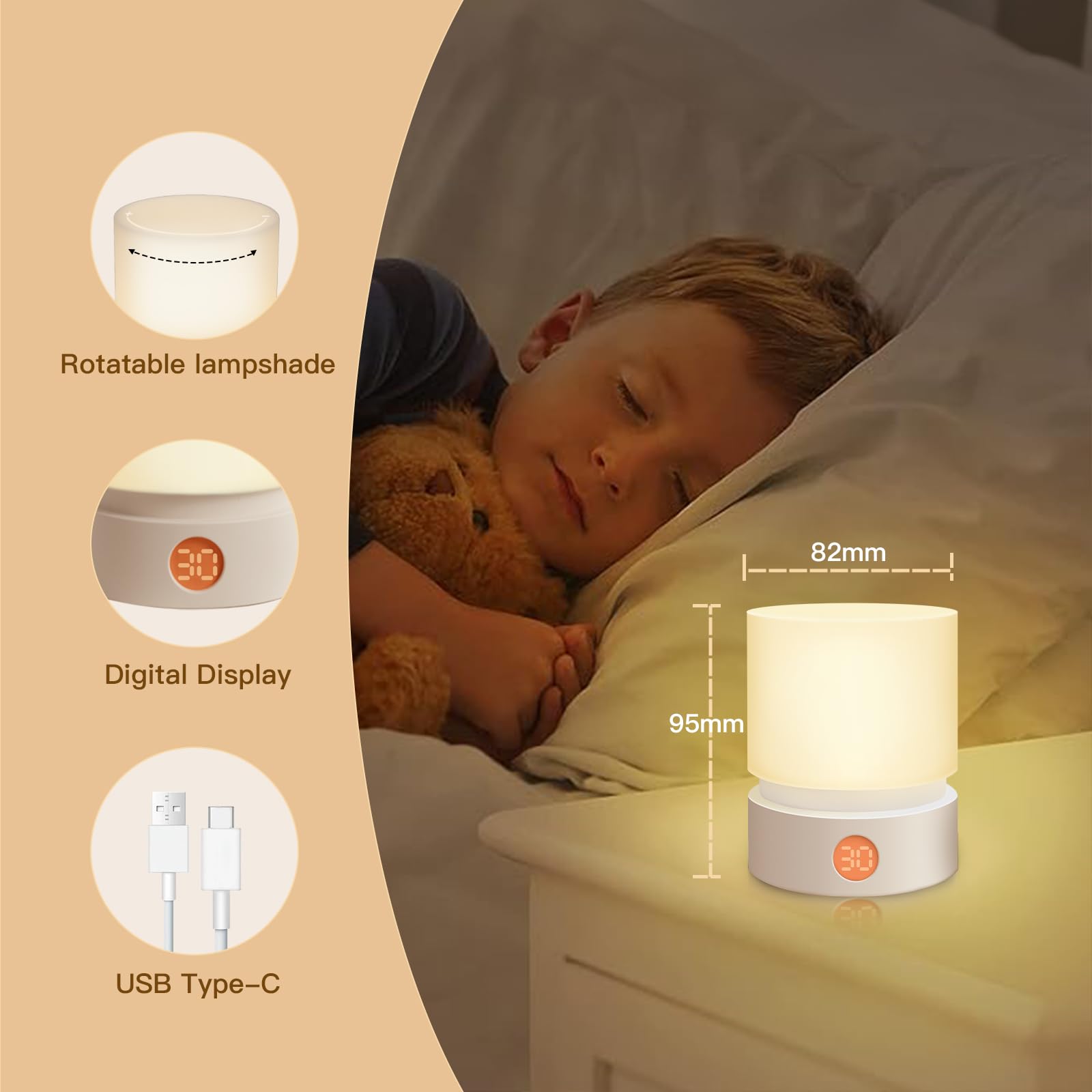 Luz de presença com temporizador, candeeiro LED regulável, luz de presença para quarto de bebé, luz auxiliar para dormir, branco - 5
