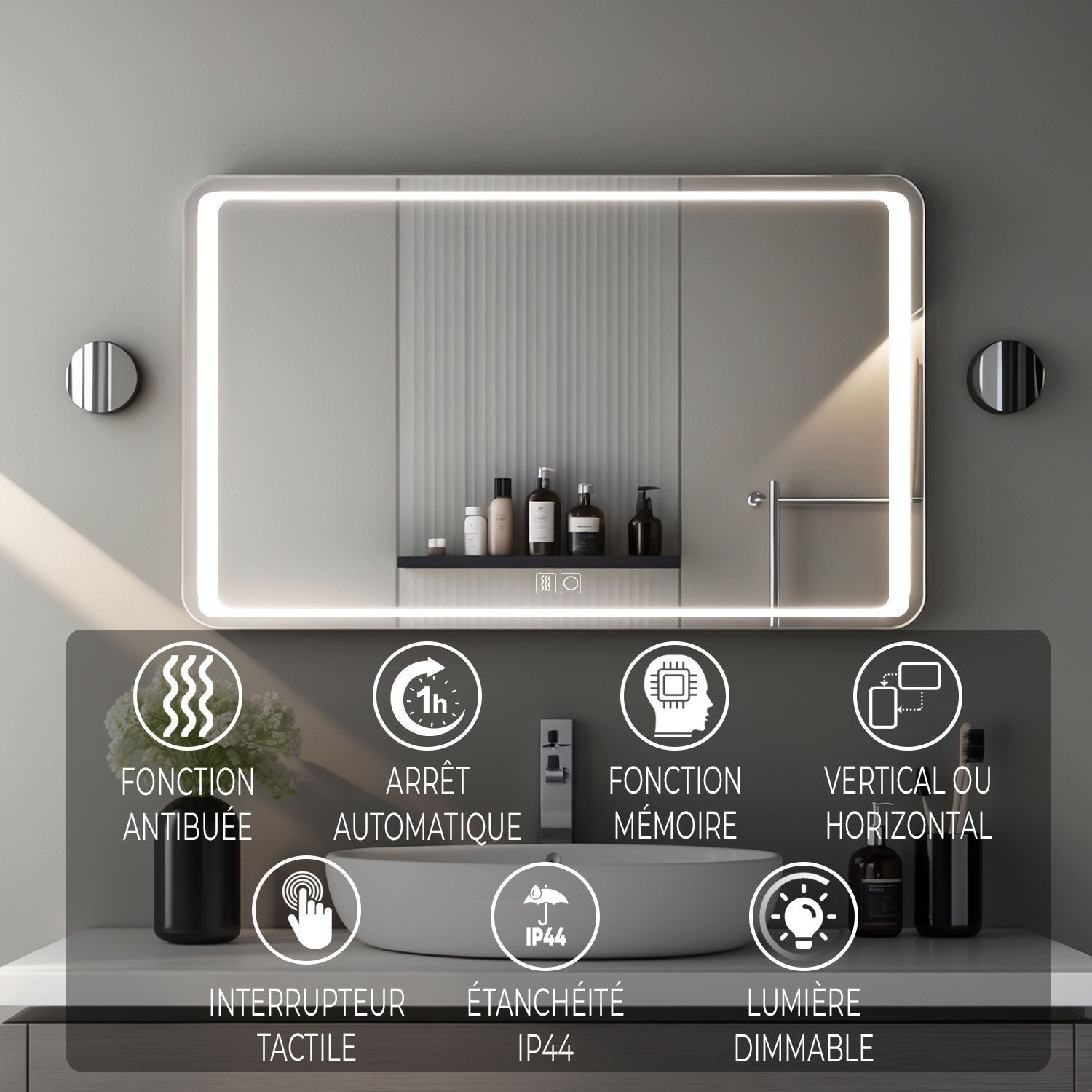 Miroir LED 70x50 avec hauts parleurs Bluetooth intégrés pour salle de bain luminosité réglable - 3