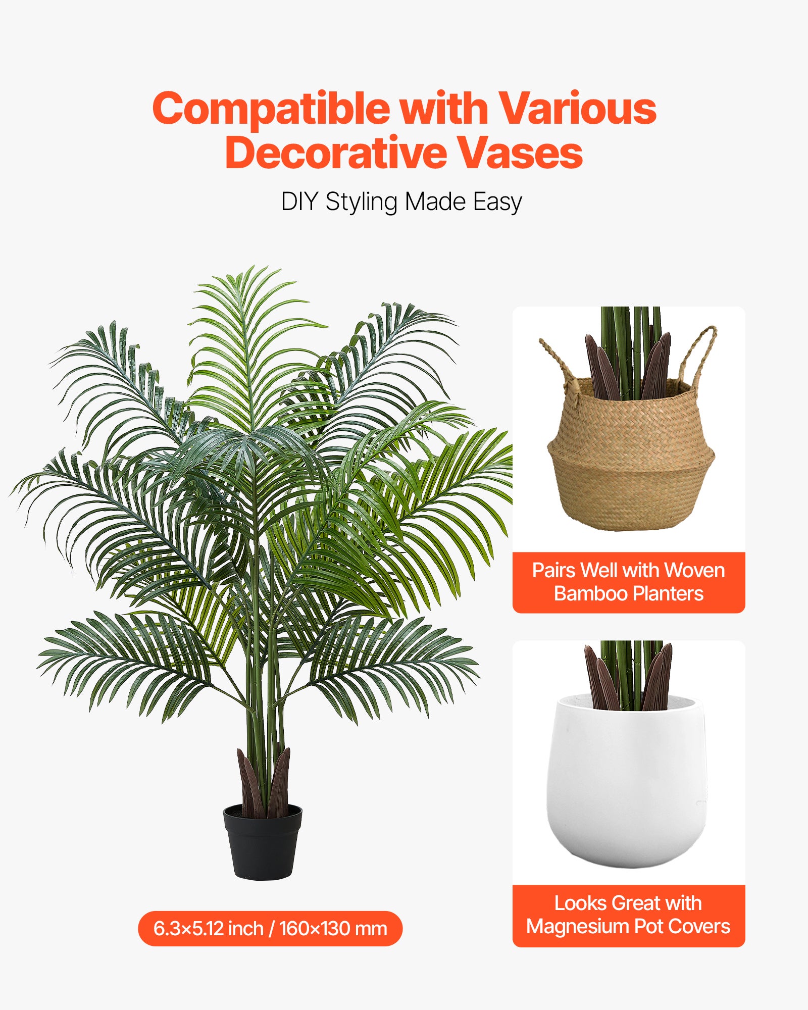 Palmera Areca Artificial VEVOR, 1,5 m, Maceta Blanca, Palmera Areca Tropical Falsa, Para Decoración Hogar, Sala de Estar, Oficina, Interior y Exterior - 5