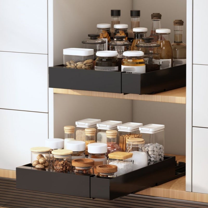 Tiroir de rangement cuisine, organiseur pour assiettes et épices, étagère extensible en acier carbone, noir, (30,5-52 cm) * 41,4 * 6 cm - 2