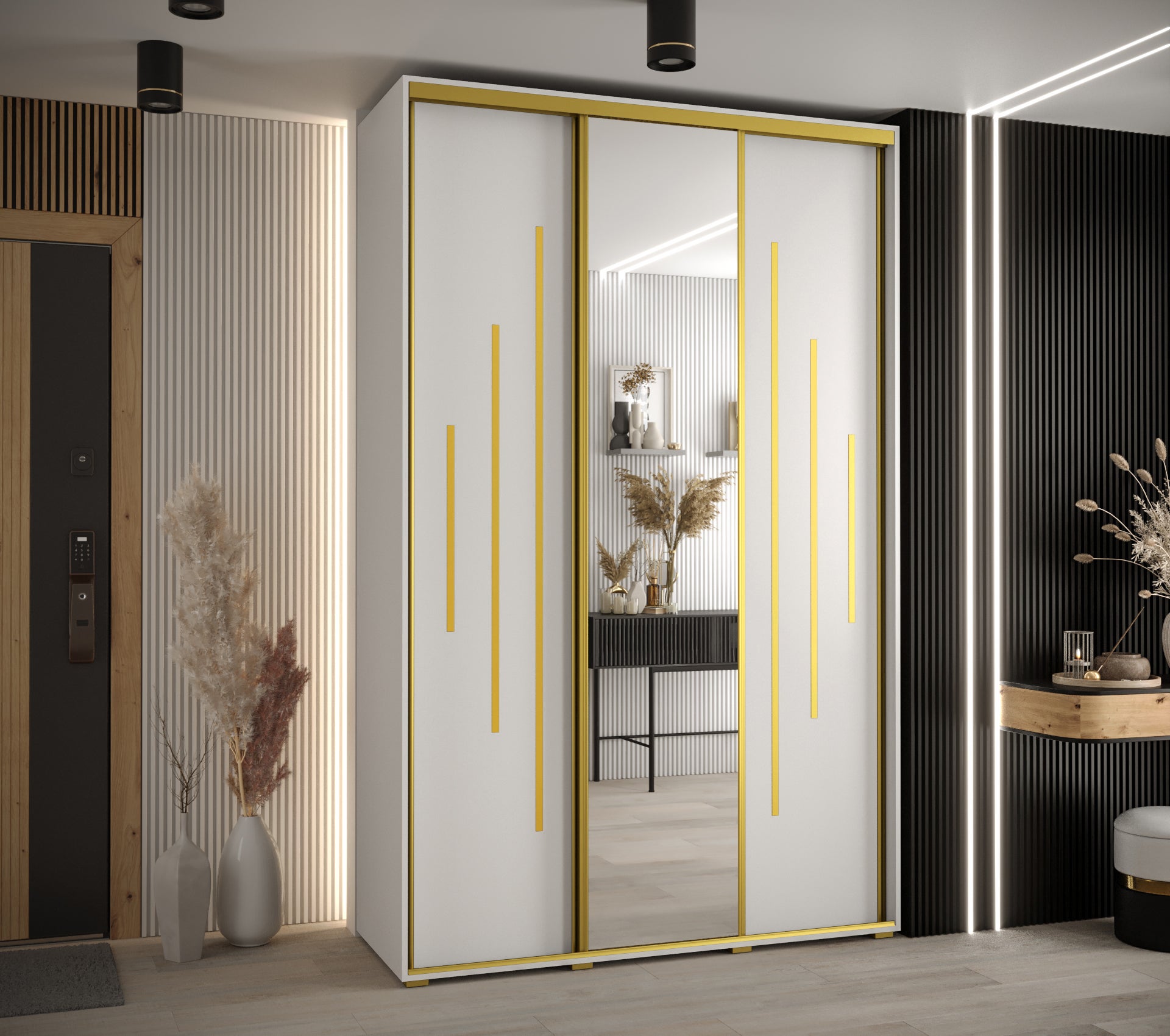 Szafa przesuwna z lustrem wysoka Davos 13 160 x 60 x 235,2 cm biały + biały + u. złoty - Abiks Meble - 2