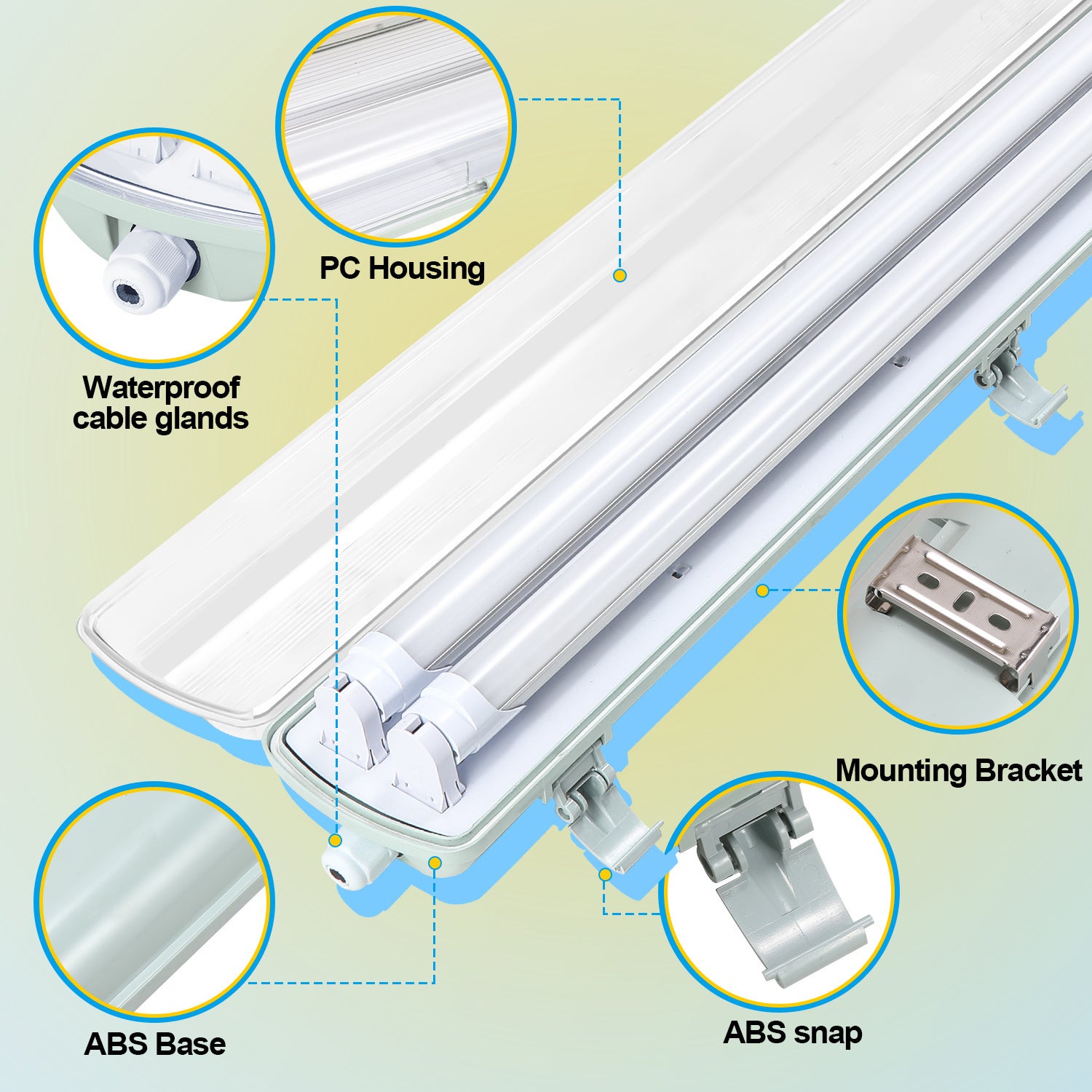 Wodoodporna taśma LED do świetlówek T8, stopień ochrony IP65, 120 cm, 2 x 18 W, neutralna biel - 5