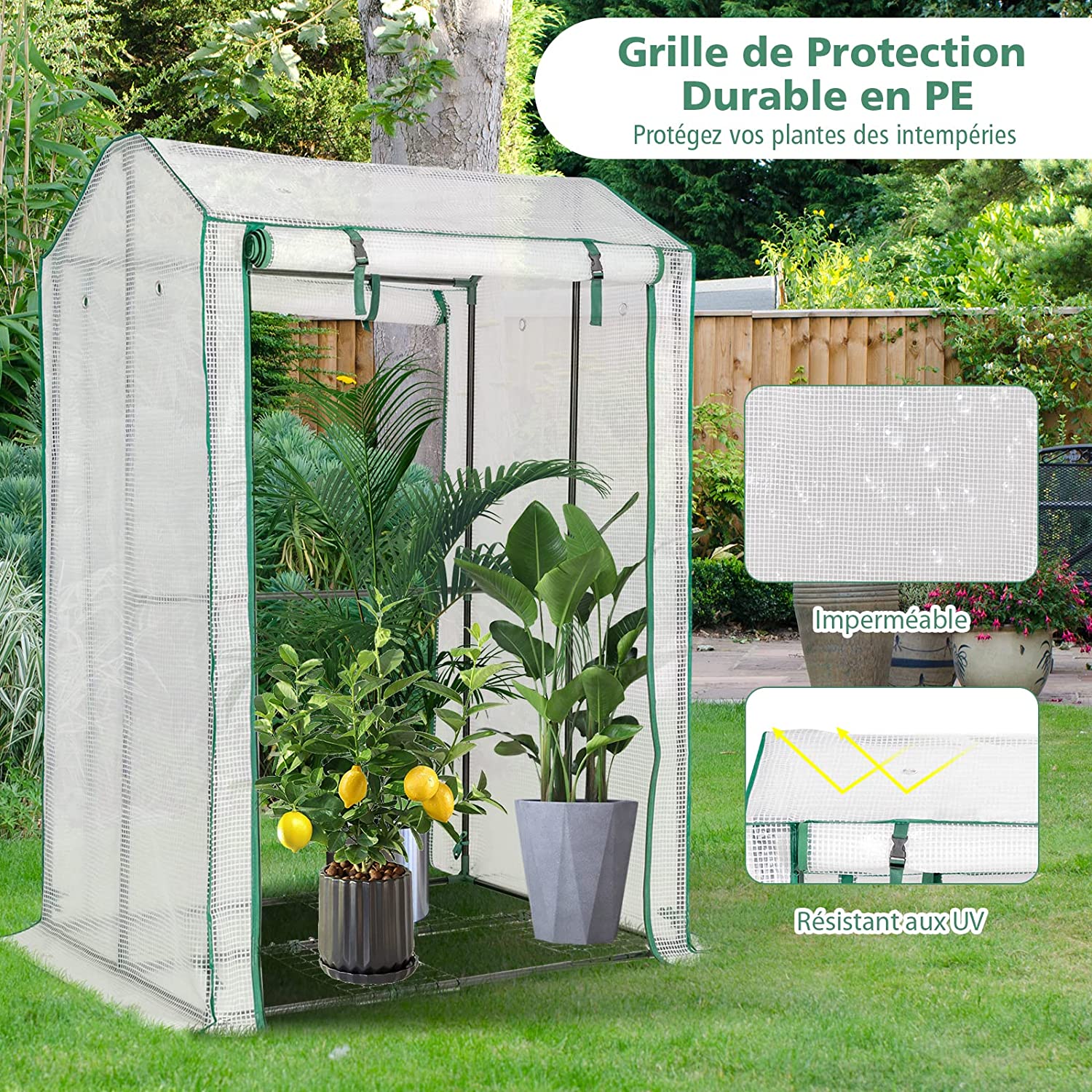 Serre de Jardin Portable-100 cm x 81 cm x 150 cm-2 Portes à Enroulement-4 Grilles - 2