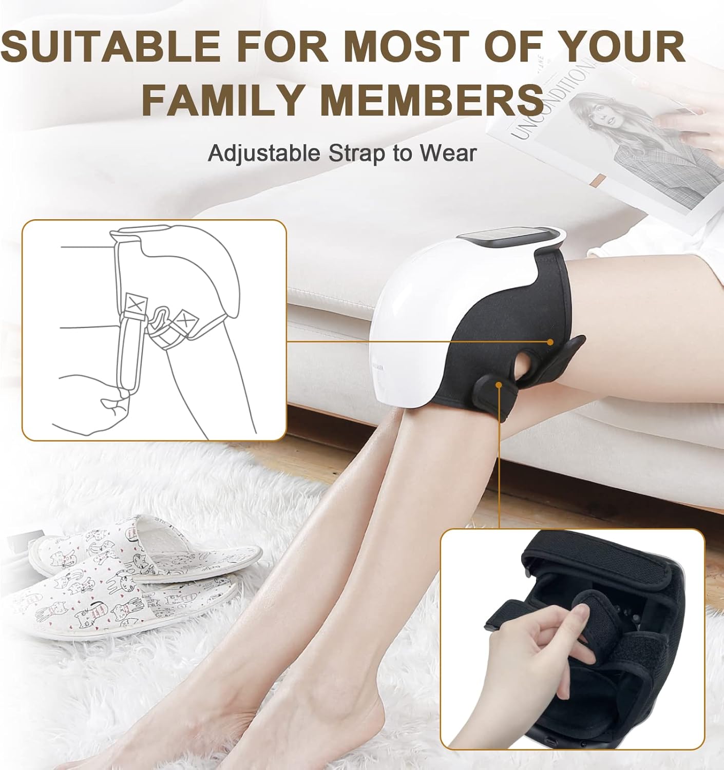 Masseur de genou chauffant et vibrant, grand écran LED, sans fil, rechargeable, soulage gonflement et raideur articulaire - 5