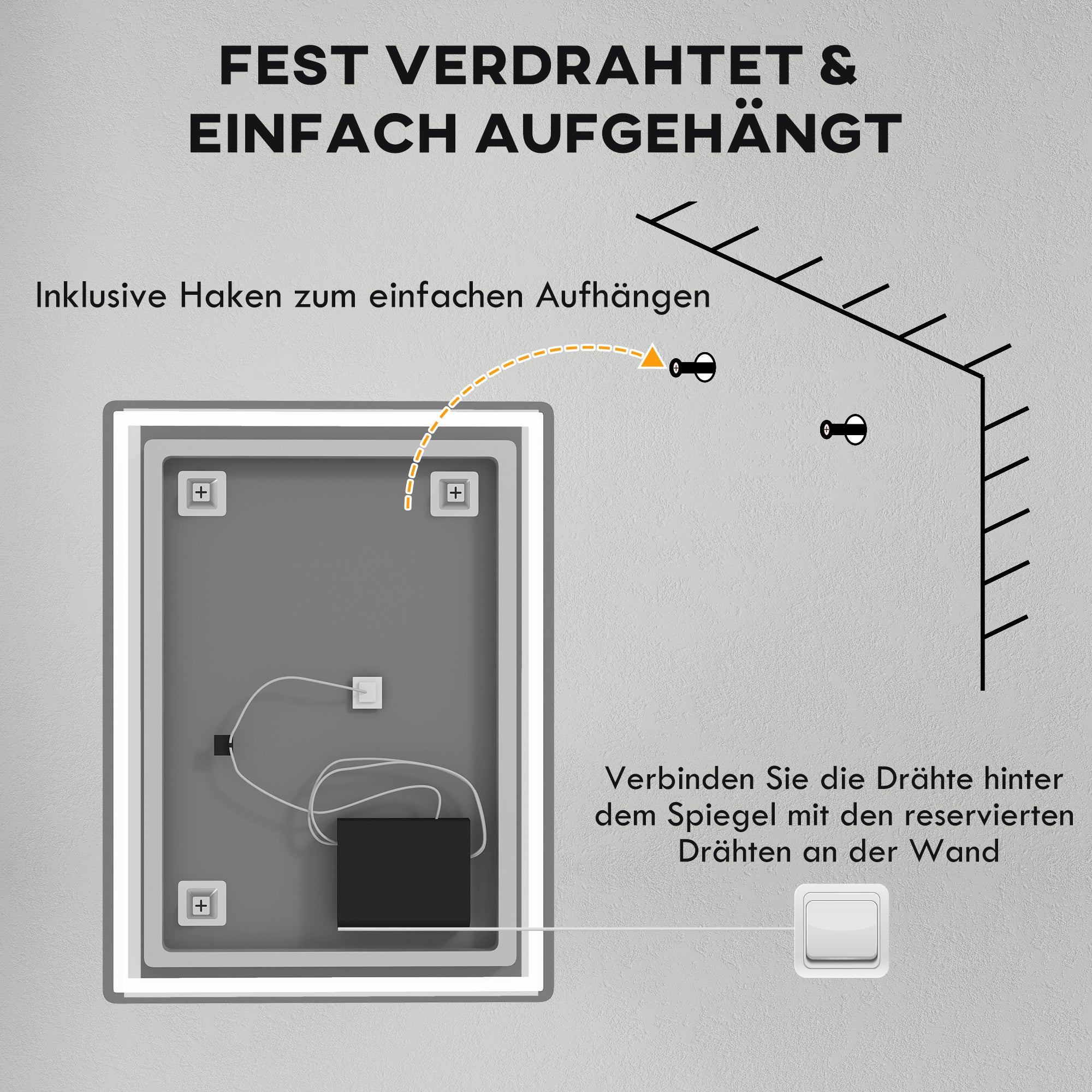 Specchio da bagno a parete con illuminazione a LED. Caratteristiche: meccanismo di chiusura ammortizzata, funzione antiappannamento, 60 x 80 x 4 cm, b - 9